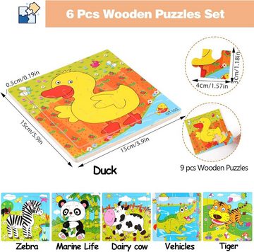 LENBEST Puzzle Set mit 6 Holzpuzzle für Kinder, Lernspielzeug für Kinder, Puzzleteile, Geeignet für Kinder im Alter von 3–6 Jahren