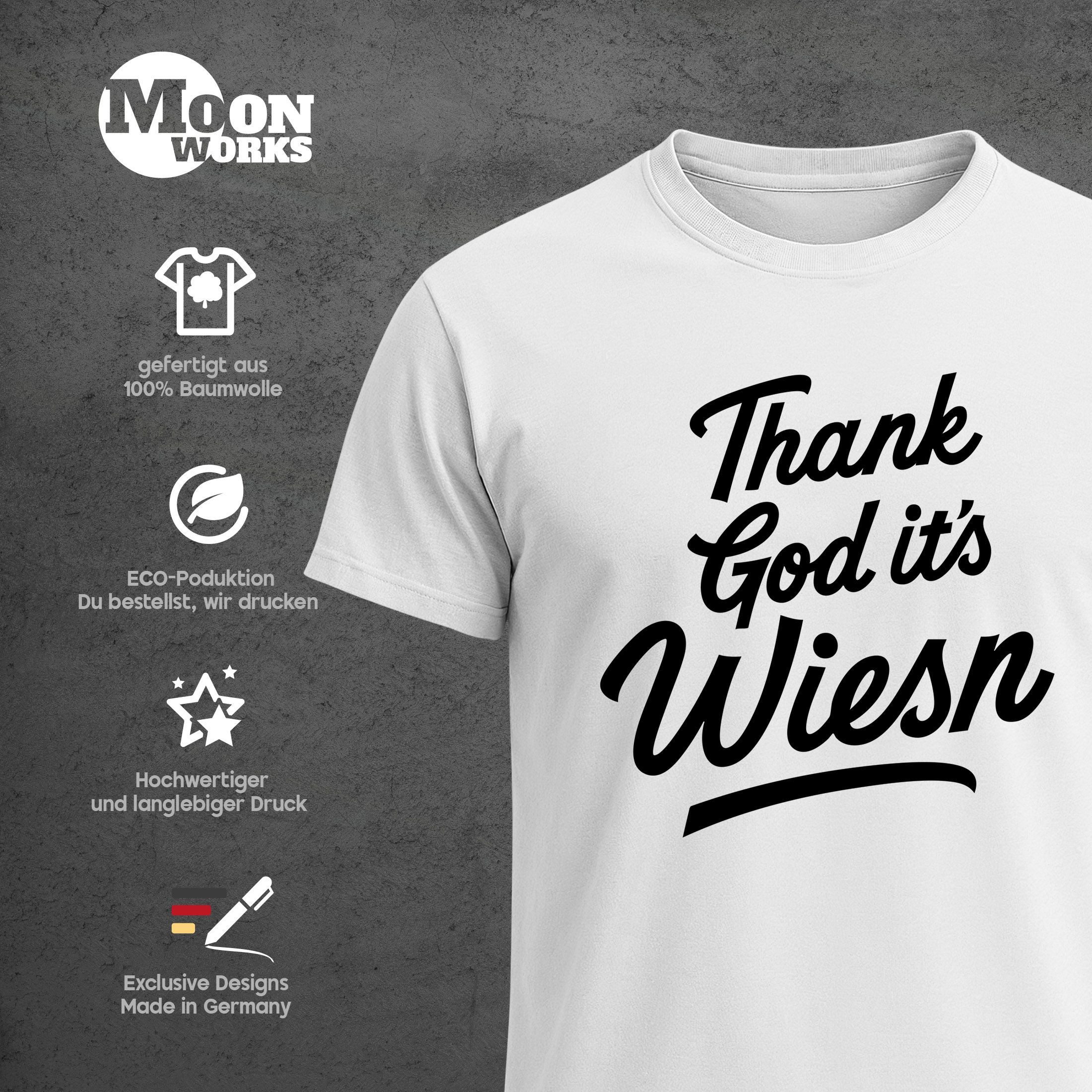MoonWorks Print-Shirt Herren T-Shirt für das Oktoberfest Thank God it’s Fun-Shirt mit Print