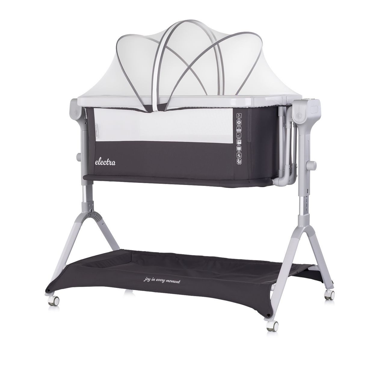 Chipolino Komplettbett Electra, 113 x 72 cm, Schaukelfunktion, 5-fach verstellbar, Moskitonetz, Korb