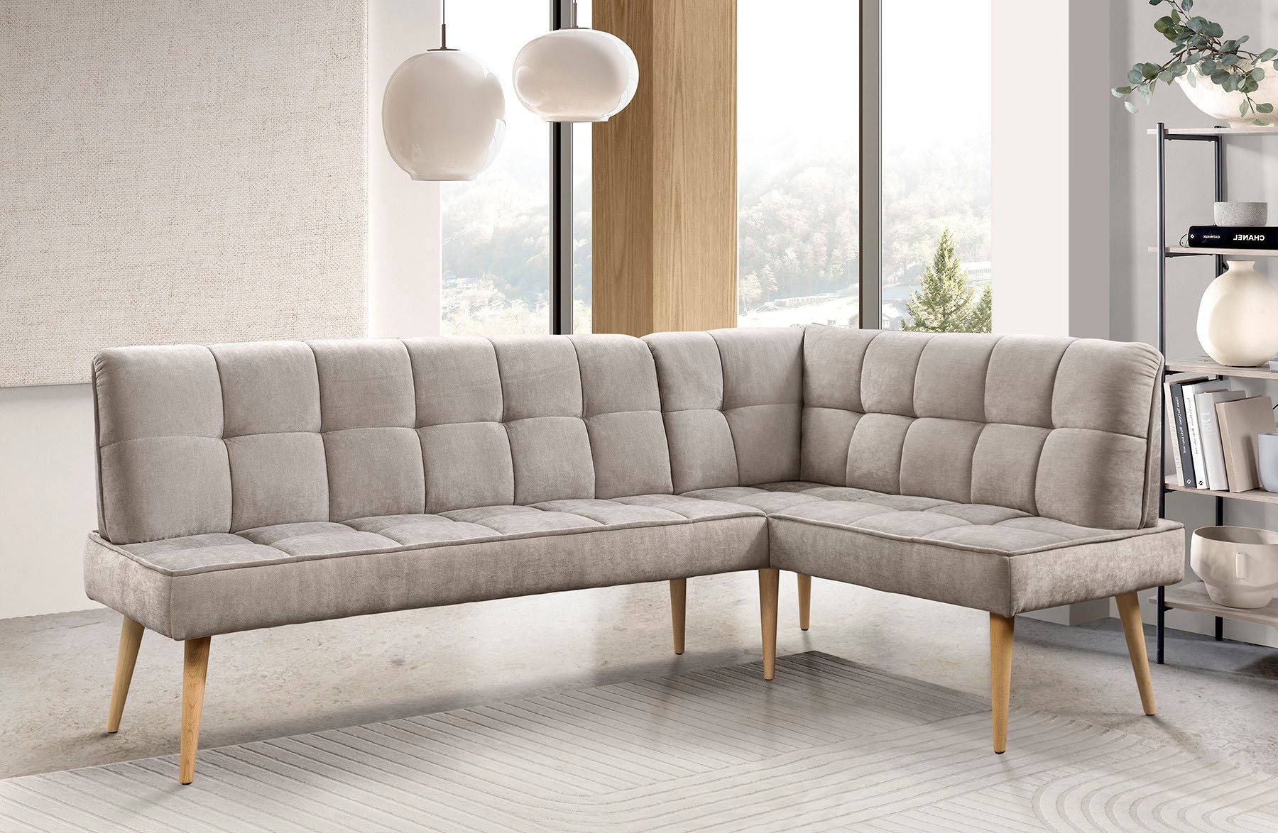 exxpo - sofa fashion Eckbank Latte, moderne Sitz- und Rückensteppung, bequem und elegant, hoher Holzfuß