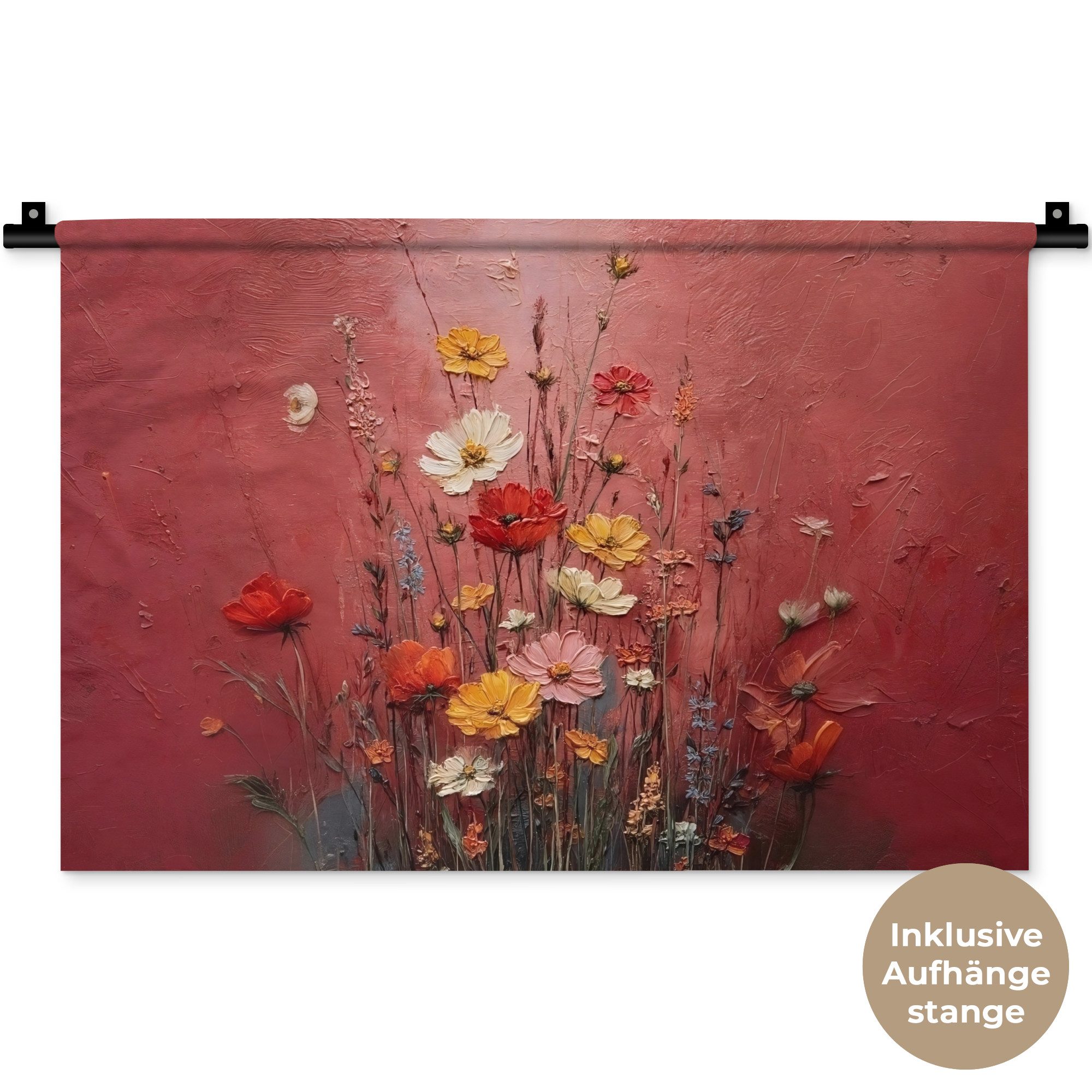 MuchoWow Wandteppich Blumenbouquet - Tiefe - Spürbare Textur, Rechteckig, Höhe: 3 mm, Wandteppich für Wohnzimmer, Schlafzimmer, 60x40 cm
