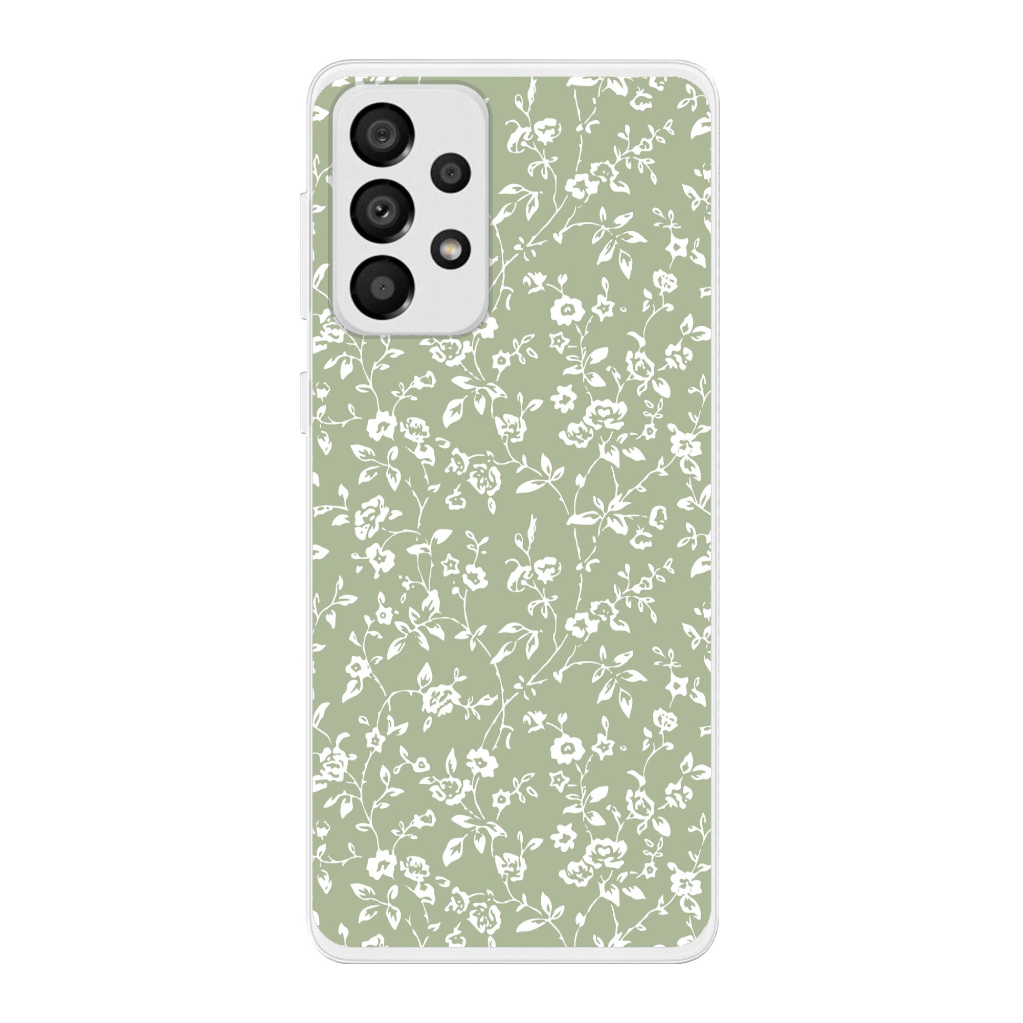 MuchoWow Handyhülle für Samsung Galaxy A33 Blumen - Druck - Grün - Weiß, Smartphone-Bumper, Print, Handy Schutzhülle Dünn