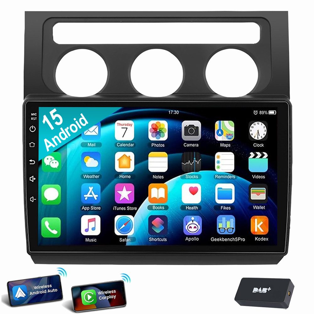 ESSGOO Für VW Touran 1T1 1T2 1T3 2003-2010 CarPlay Android 15 Navi WIFI Autoradio (RDS, Digitalradio (DAB), FM, AM, Apple Carplay Android Auto GPS Navi WIFI BT EQ)