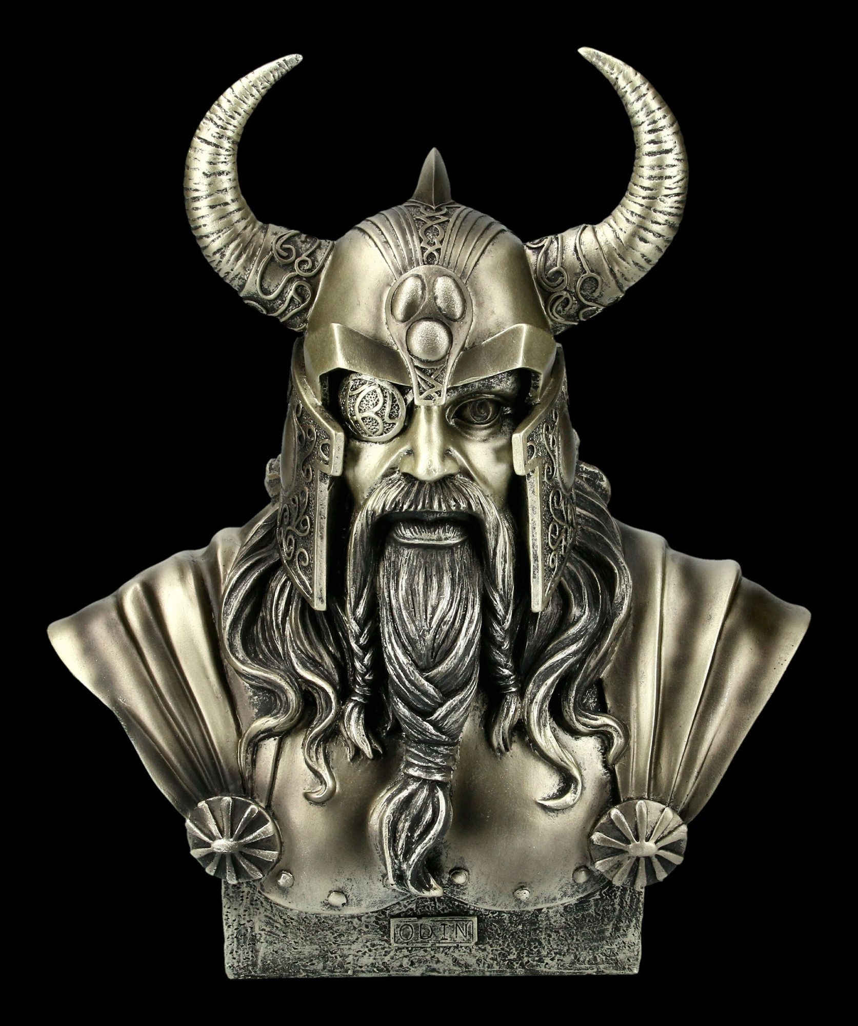 Figuren Shop GmbH Dekofigur Nordic Odin Statue – Wikinger Göttervater Büste Mythologie Figur 28 cm