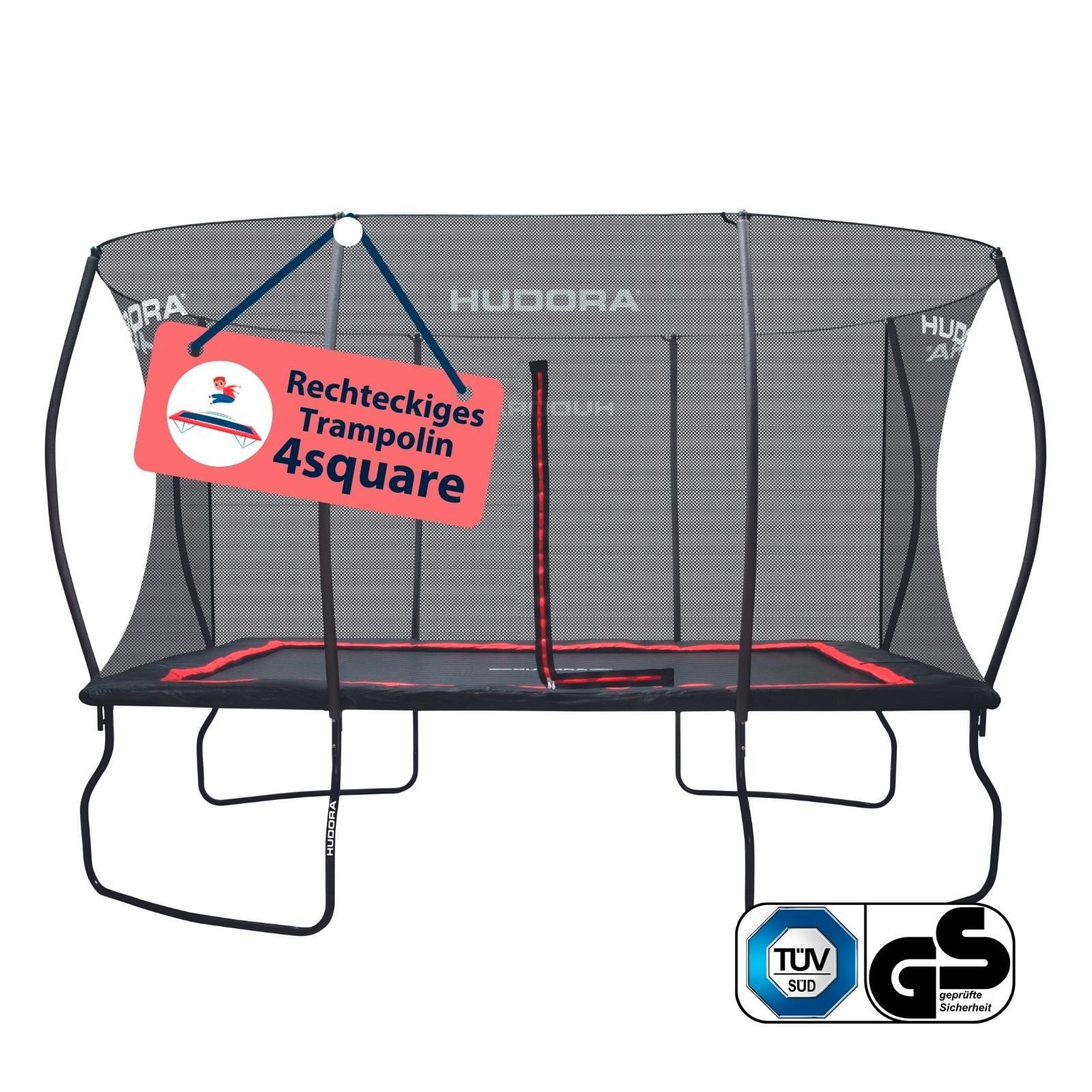 Hudora Gartentrampolin 4square, Rechteckig, mit Sicherheitsnetz