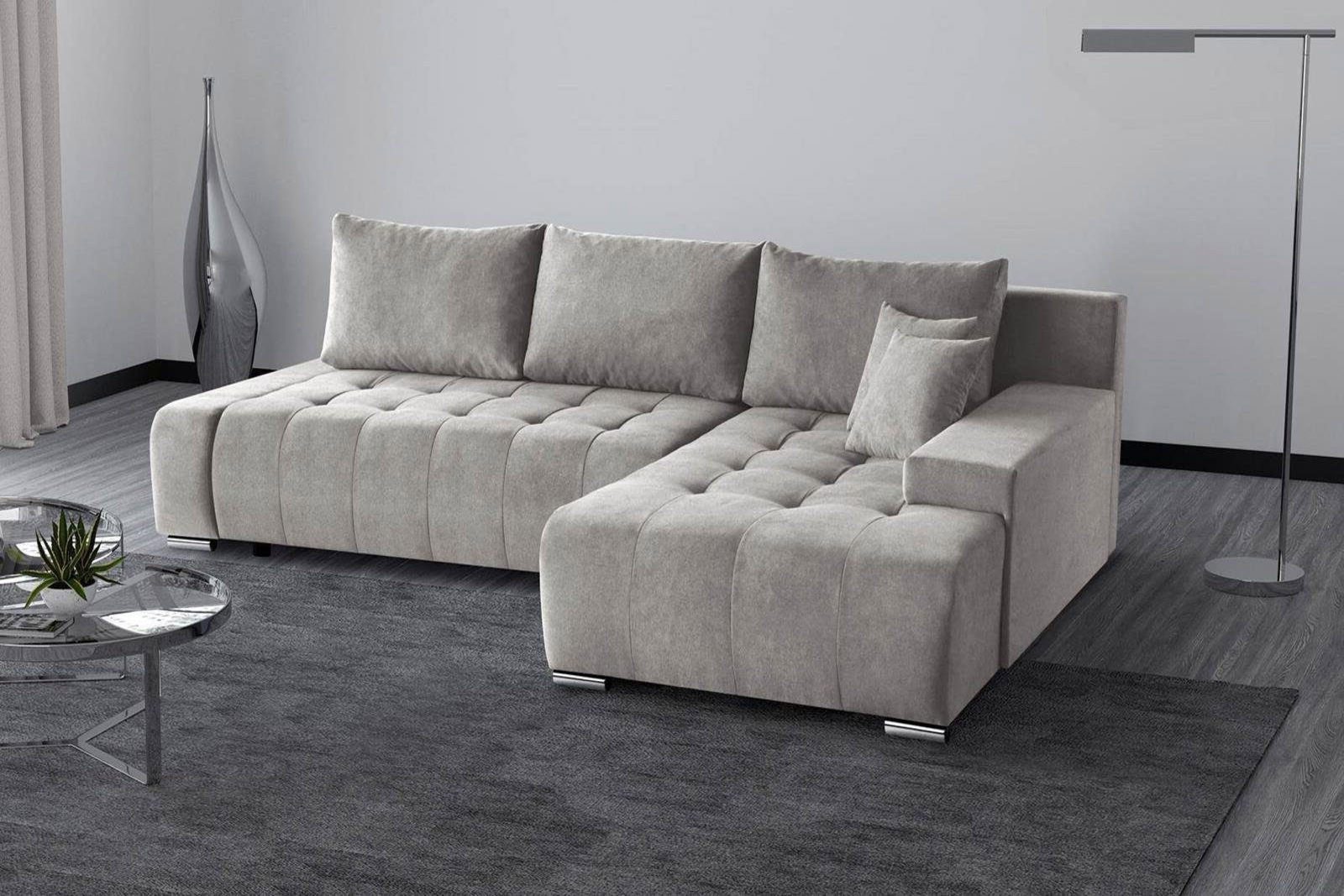 Beautysofa Ecksofa Ecksofa Sofa DRACO mit Schlaffunktion, Bettkasten Couch Wohnzimmer, Ecke mit Einfügung