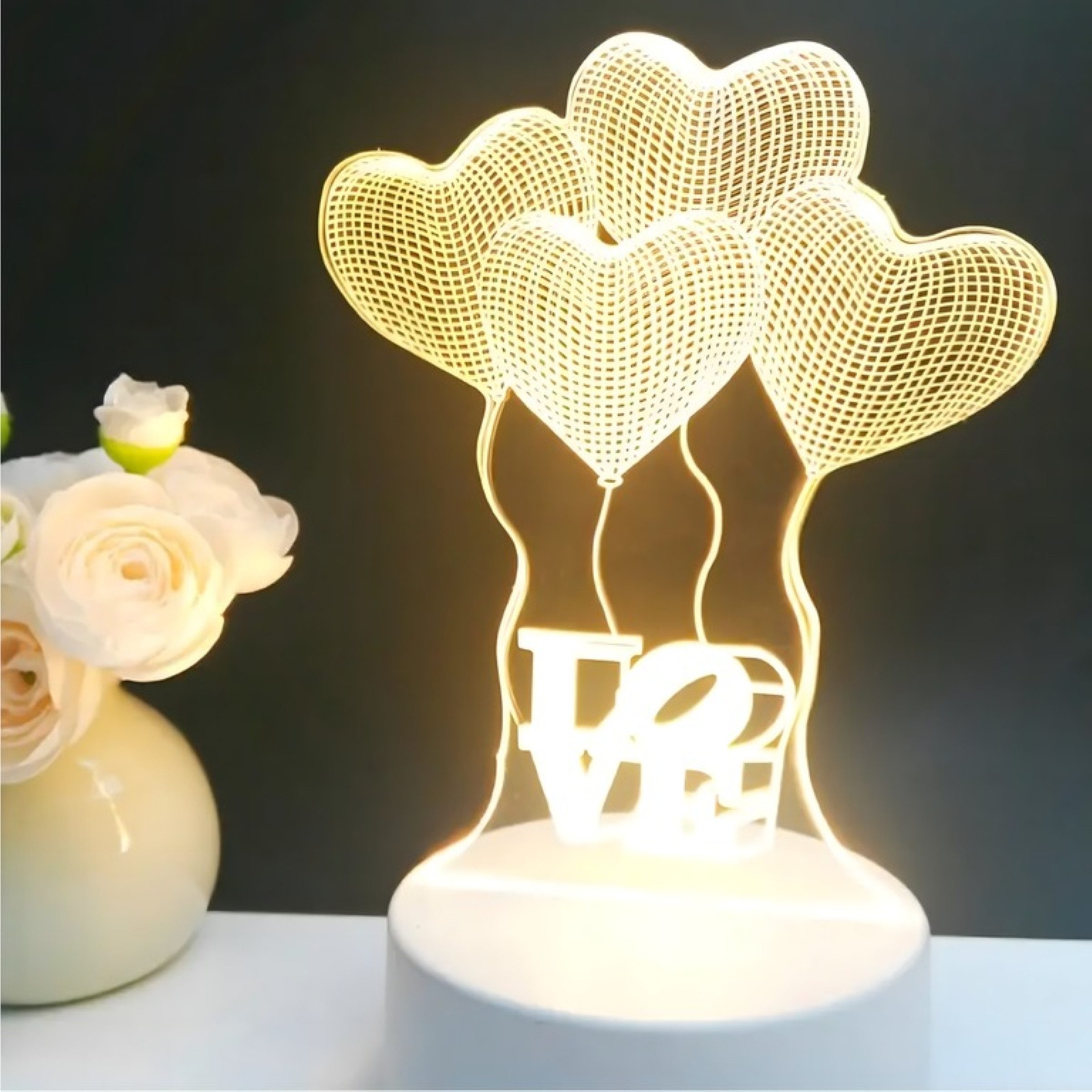 Realb2b LED Nachtlicht 3D LED Nachtlampe Love Heart USB Tischlampe Kinderzimmer, LED fest integriert, 3D Effekt LED USB oder Batterie Touch Bedienung Dekolicht