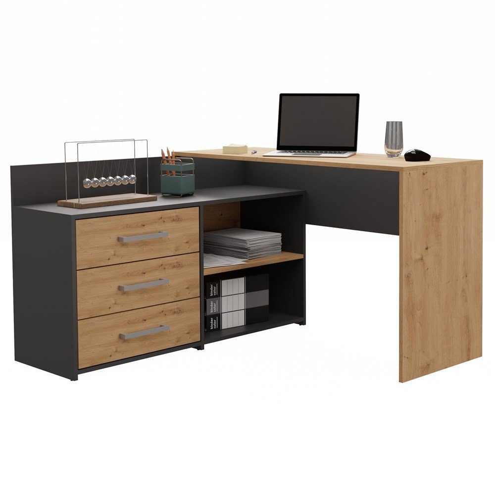 Büro mit ANTHRAZIT Korpus: für Multifunktionaler Schubladen 3 ibonto Computerschrank Eckschreibtisch