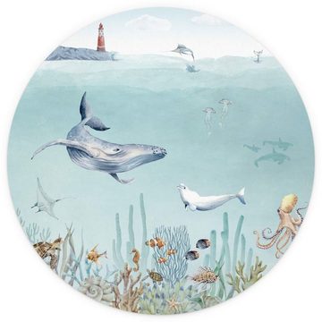 K&L Wall Art Fototapete Fototapete Baby Kinderzimmer Tapete Meerestier Delfin Seepferdchen rund, große Kinder Motivtapete