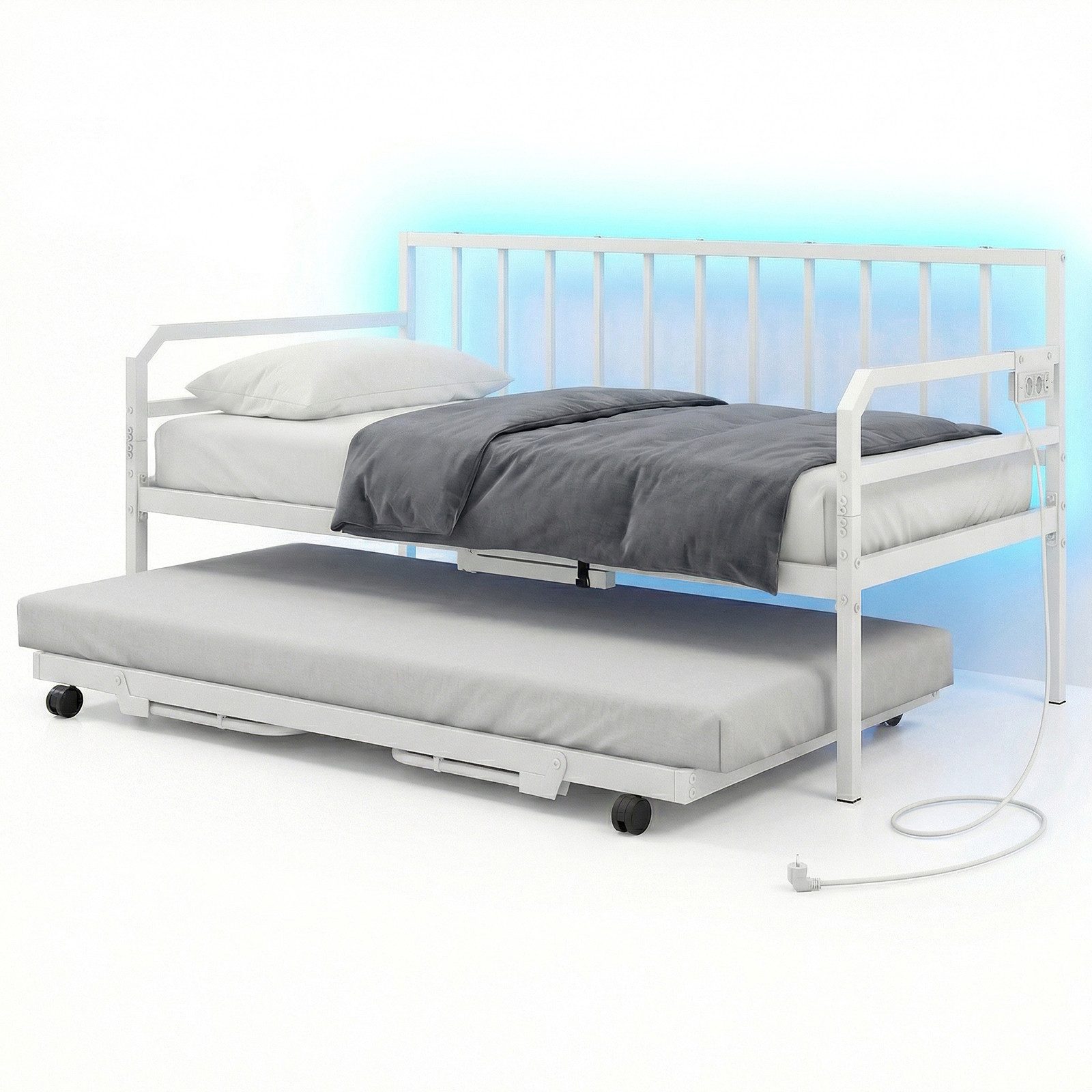 COSTWAY Daybett (1 tlg), Bettgestell mit Ausziehbett, LED, Ladestation, 90x200cm / 180x200cm