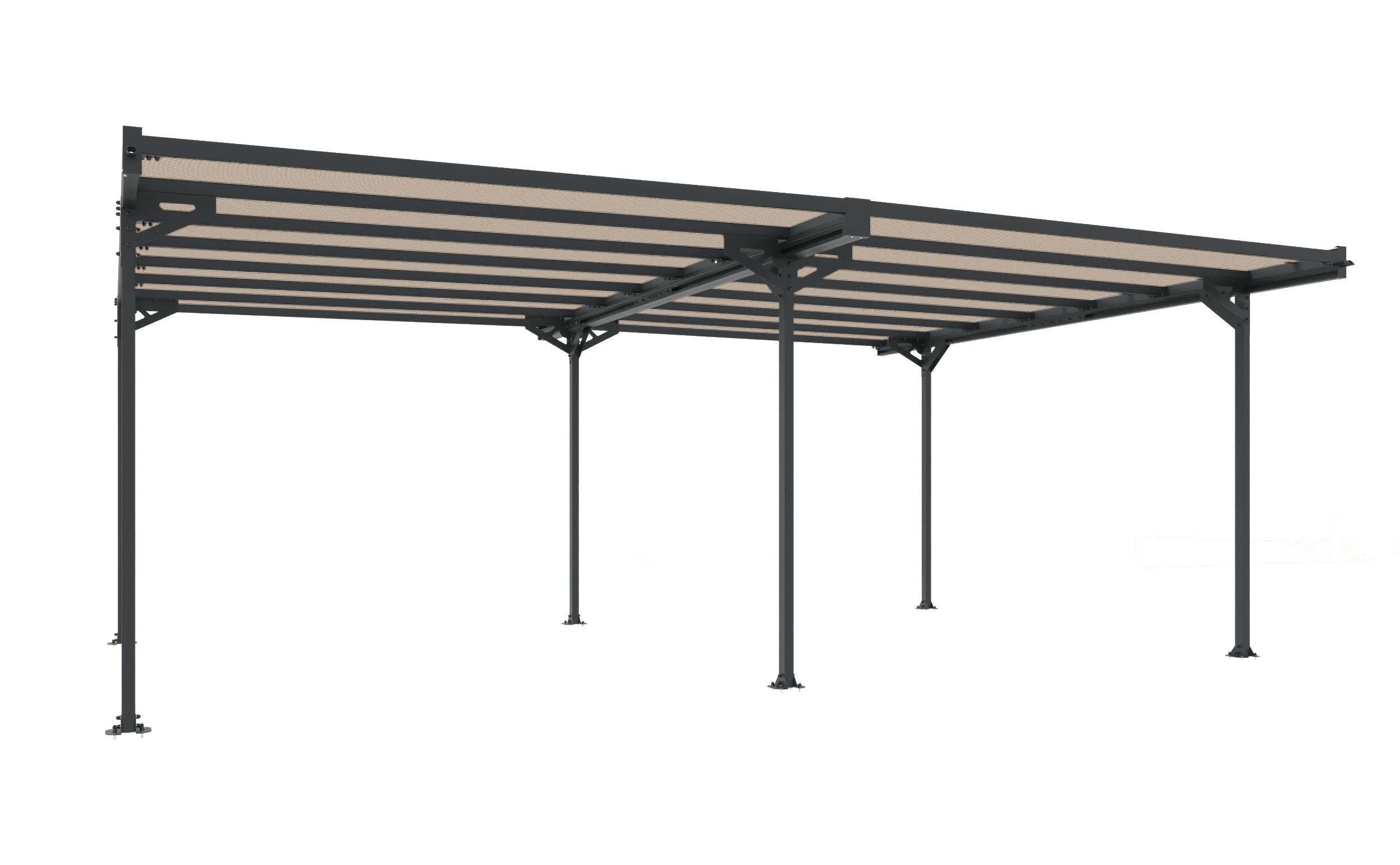 Trigano Einzelcarport Mistral Double Doppel-Carport 29.35m2, 2,17 cm  Einfahrtshöhe, Einseitig geneigtes Dach aus getöntem Polycarbonat,  Dachrinne mit 2 | Carports