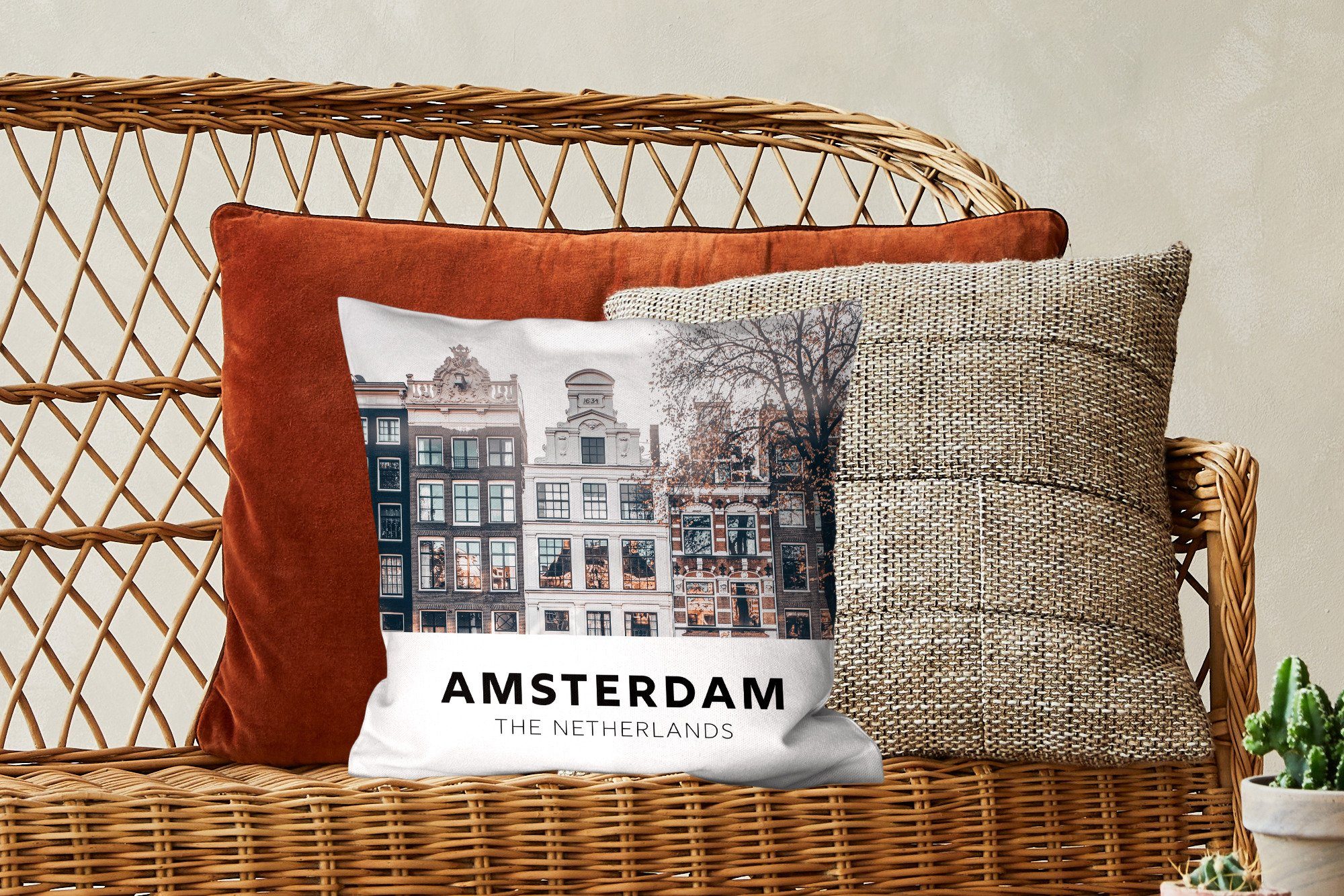 - MuchoWow Amsterdam für Füllung Wohzimmer, Huizen, mit Zierkissen Deko, Dekokissen Niederlande - Schlafzimmer, Sofakissen