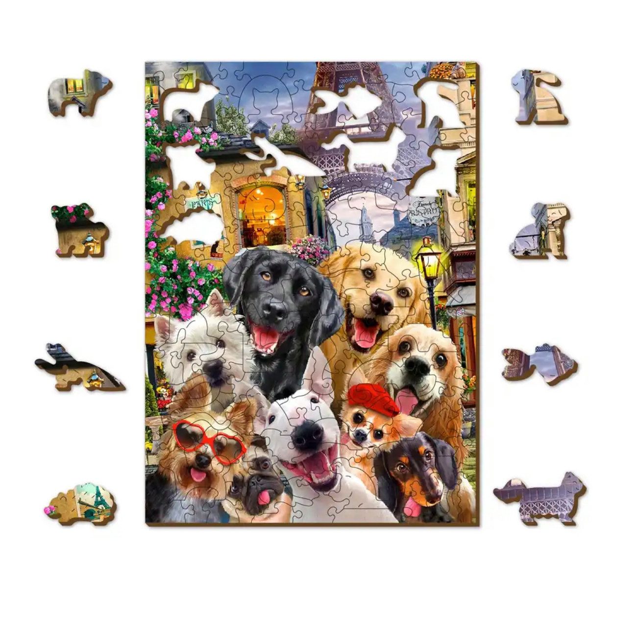 Wooden City Puzzle Holzpuzzle PUPPIES IN PARIS 200 Teile Geschenkidee, 200 Puzzleteile