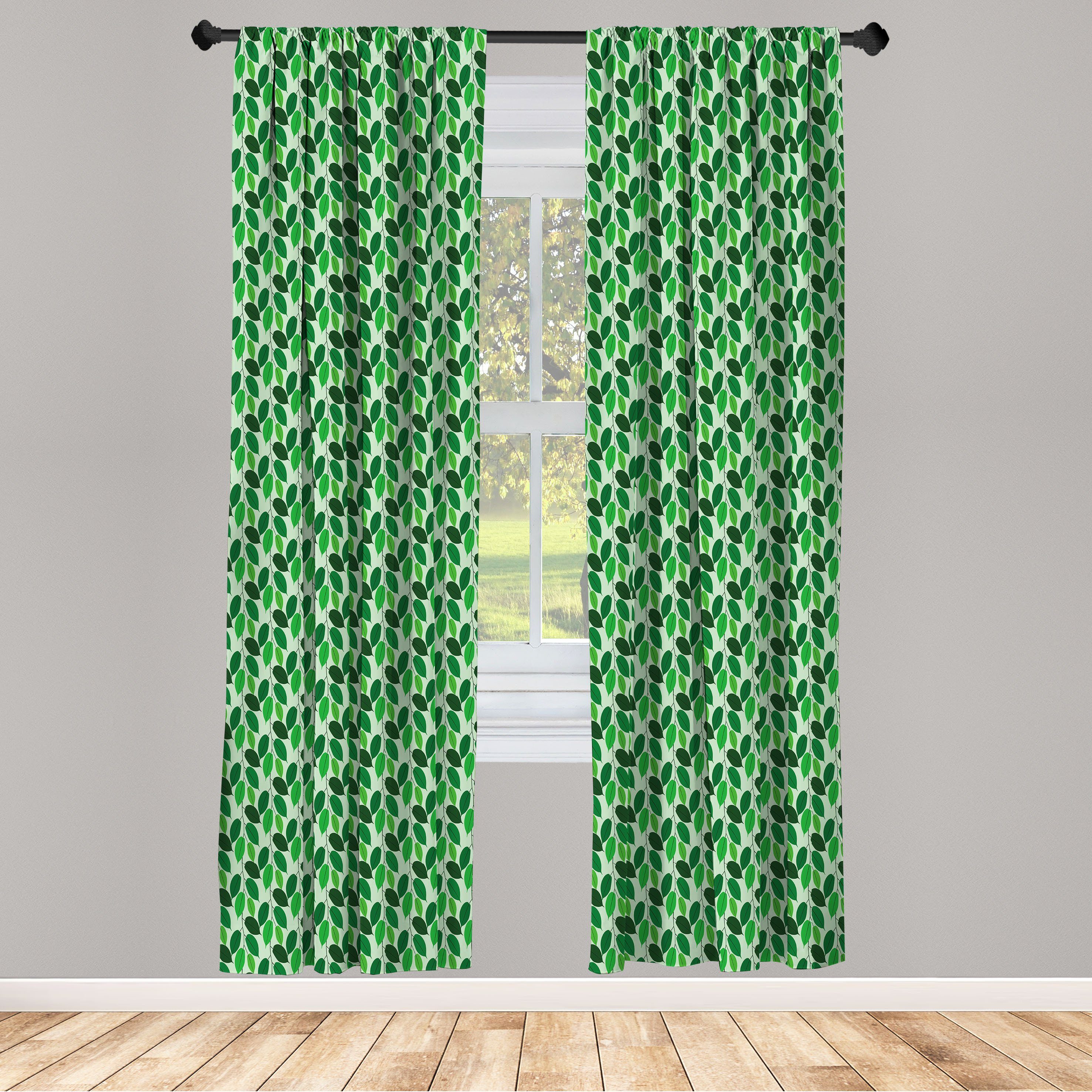 Gardine Vorhang für Wohnzimmer Schlafzimmer Dekor, Abakuhaus, Microfaser, Wein Grün-Töne Liana Blätter Kunst