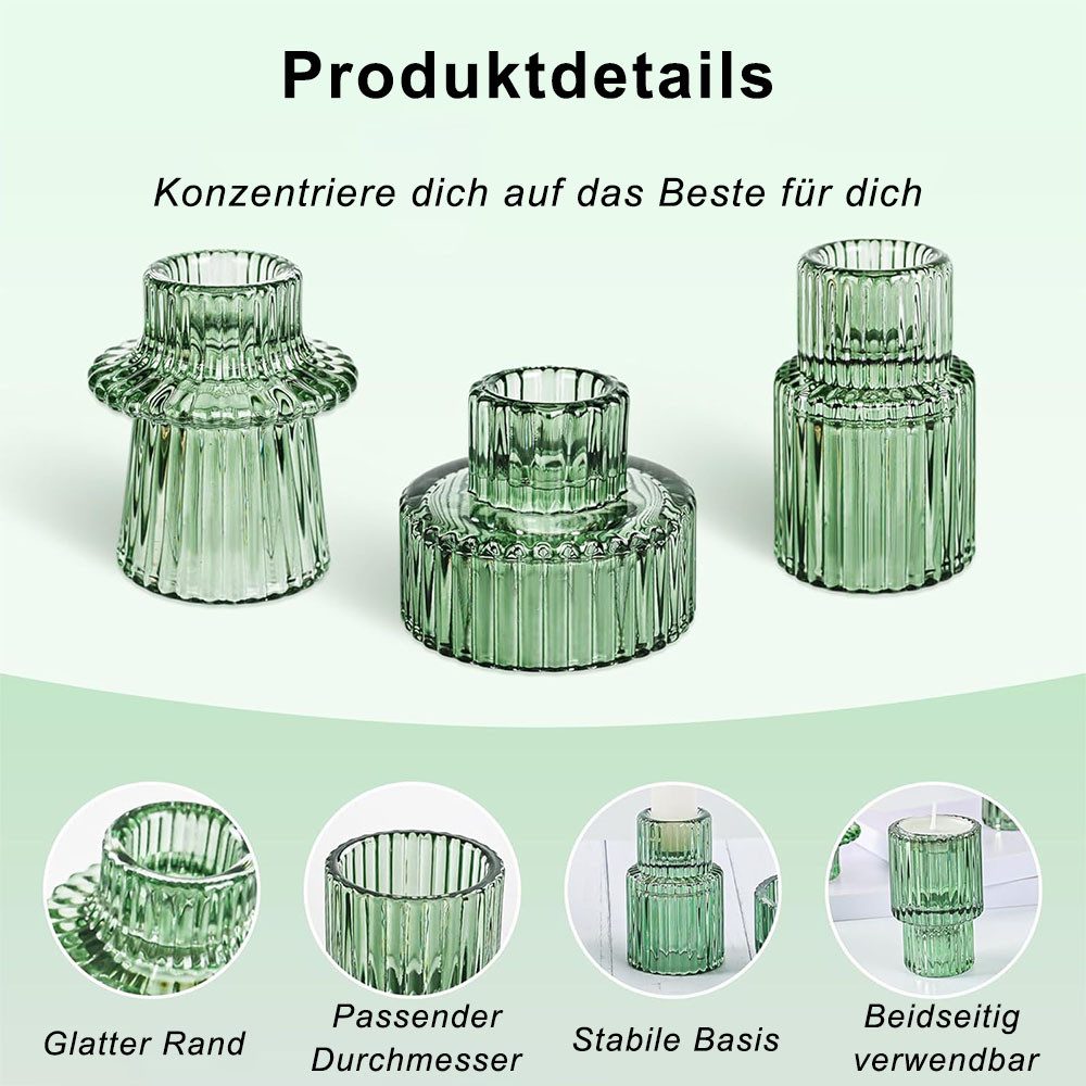 AFKSMILE Kerzenhalter 6er-Set Glas-Kerzenhalter, 2-in-1-Teelichthalter für Tischdekorationen, Doppelseitige Vintage-Kerzenhalter aus geripptem für Dinnerpartys – Bild 3 von 5