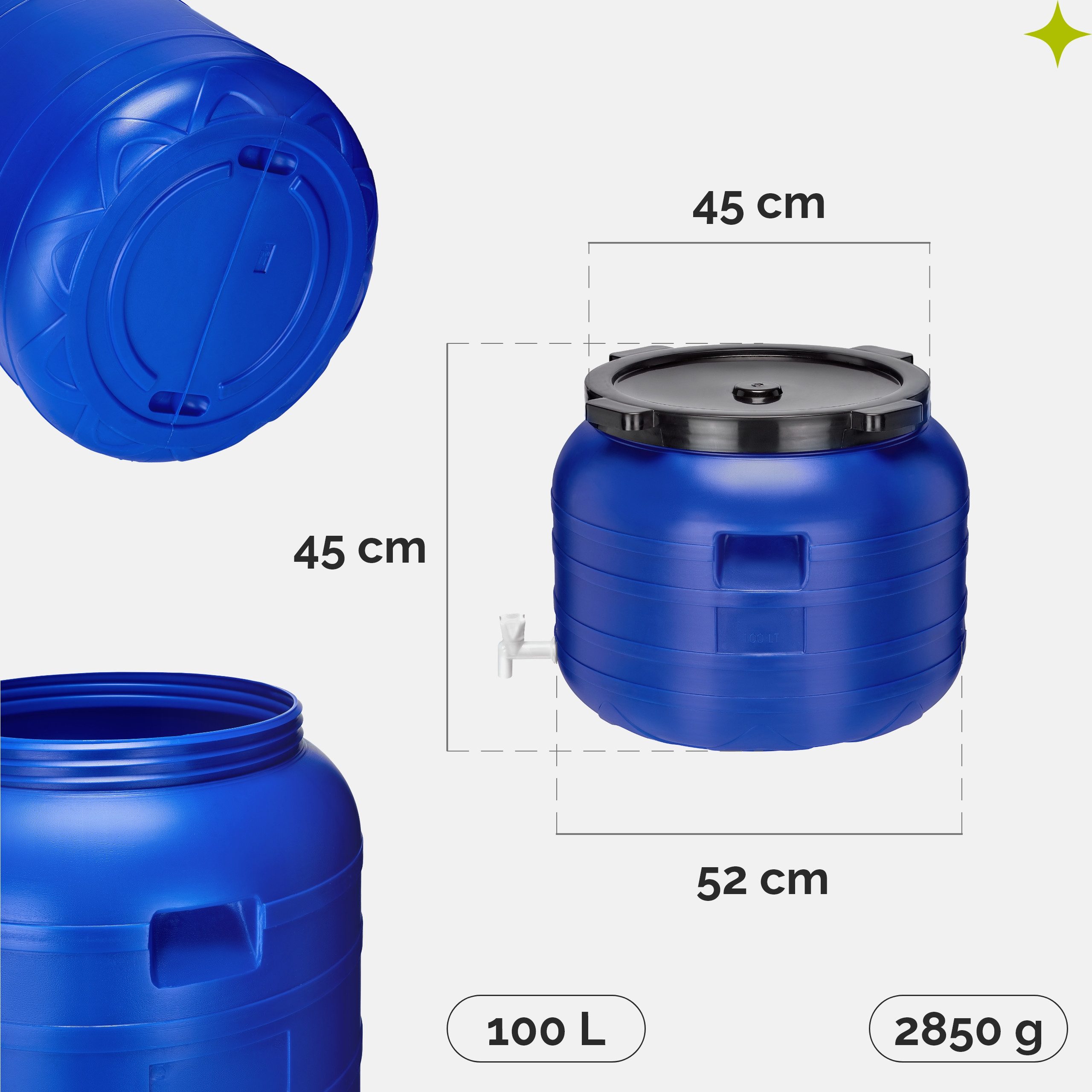 Garronda Regentonne 100L BPA-freies Fass mit Hahn Universalfass für Garten GD-0092, Blau, 100 l