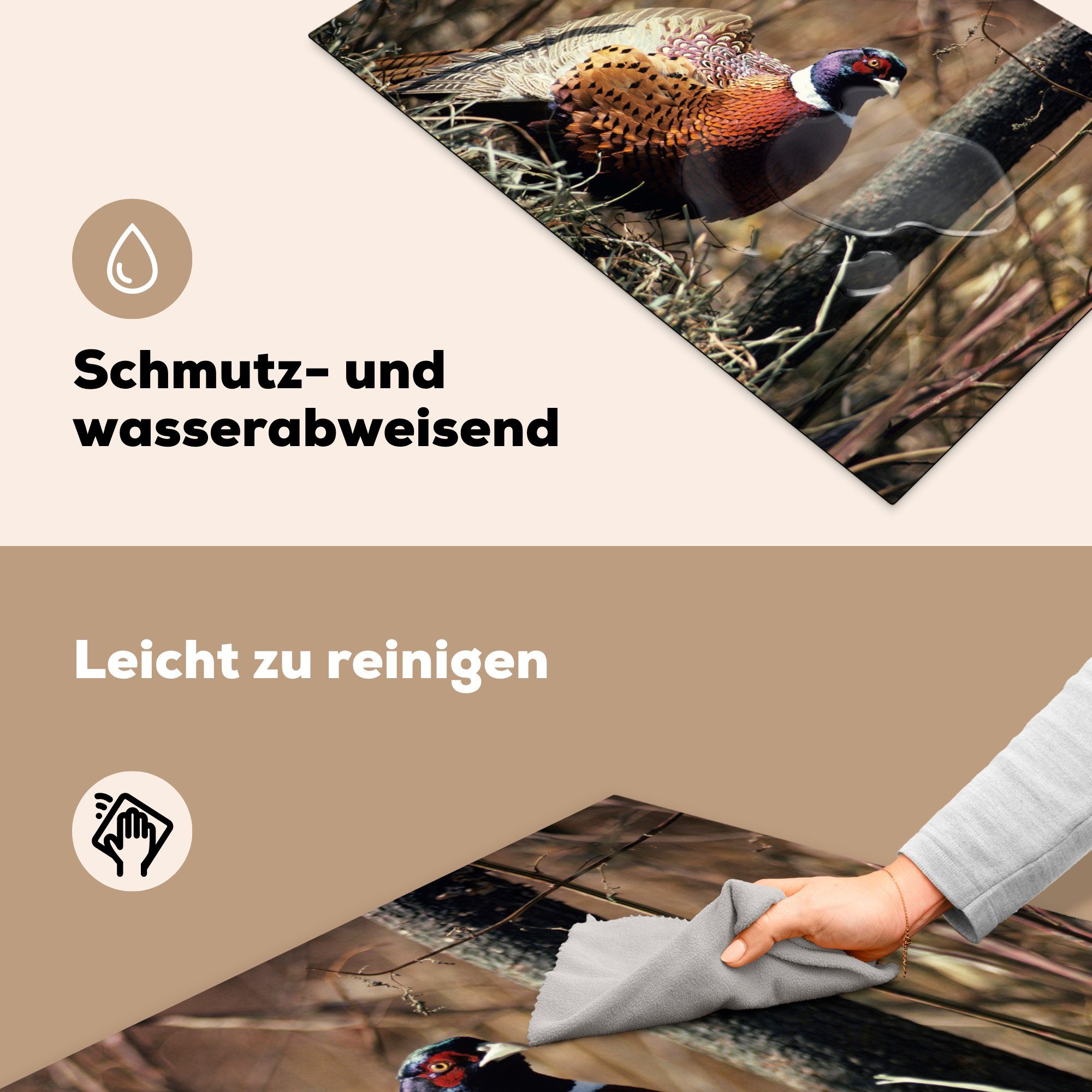 - für 81x52 Herdblende-/Abdeckplatte Vogel die küche, (1 Induktionskochfeld - Ceranfeldabdeckung Vinyl, Fasan Baum, MuchoWow Schutz cm, tlg),