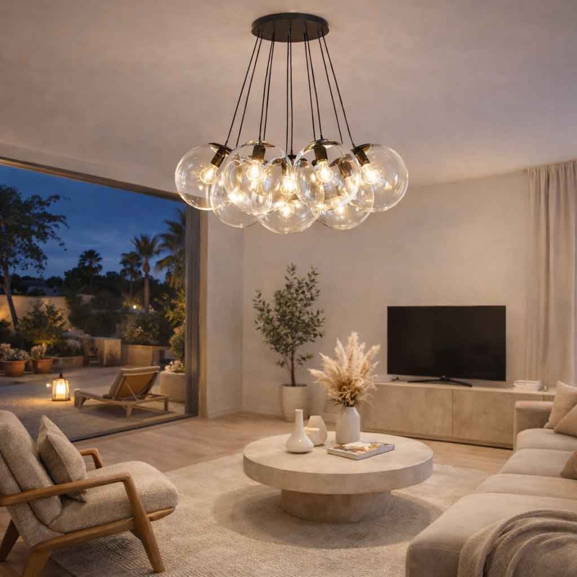 s.luce Pendelleuchte s.luce Orb Cluster Glas-Pendelleuchte 7-flammig 7x30cm Rauch Verlauf