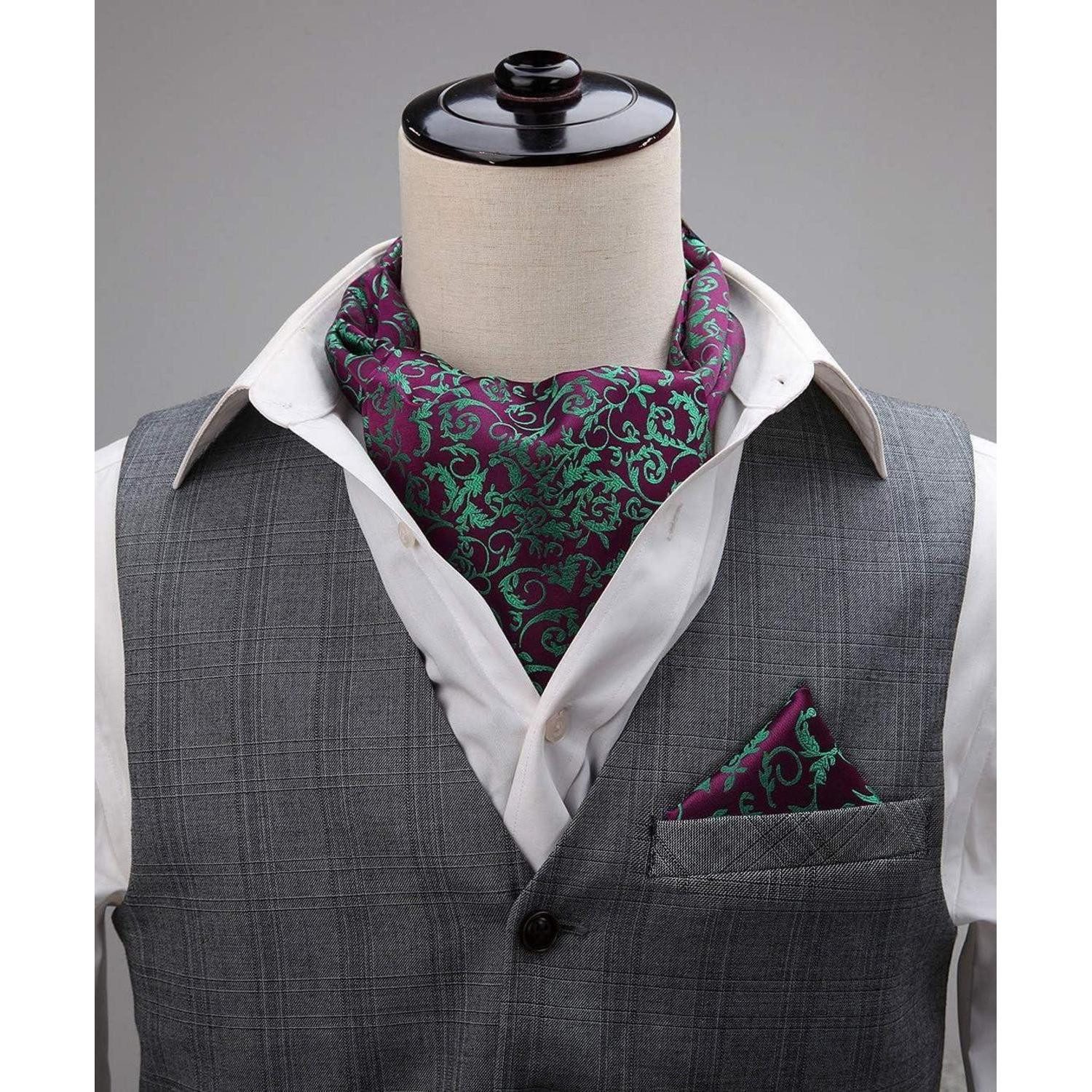 LuxusKollektion Krawatte Krawattenschal Herren Paisley Floral Ascot Grün Lila Einheitsgröße