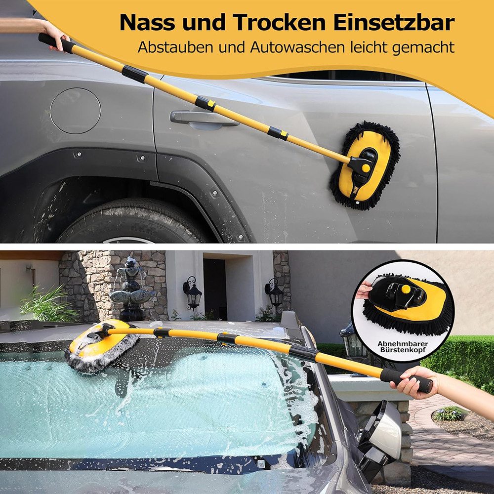 AFKSMILE Autowaschbürste 15° Bogen Auto Waschbürste mit Teleskopstiel,Aluminium Autowaschbürste, (1-tlg), Mikrofaser Chenille Reinigungskit für Auto, LKW und Ha – Bild 5 von 5