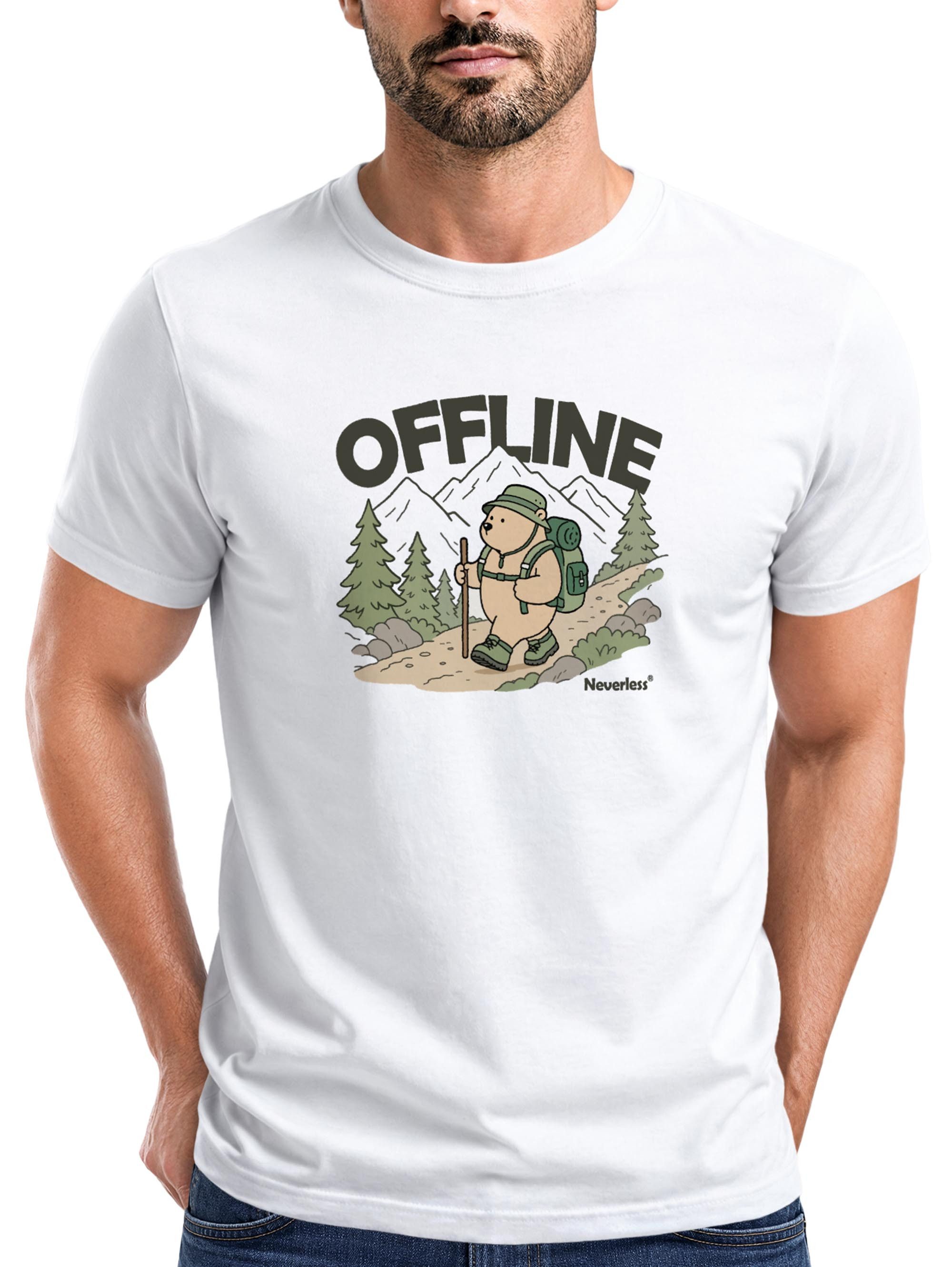 Neverless Print-Shirt Herren T-Shirt Frontprint - Hike Adventure Bear - Baumwollshirt mit Print