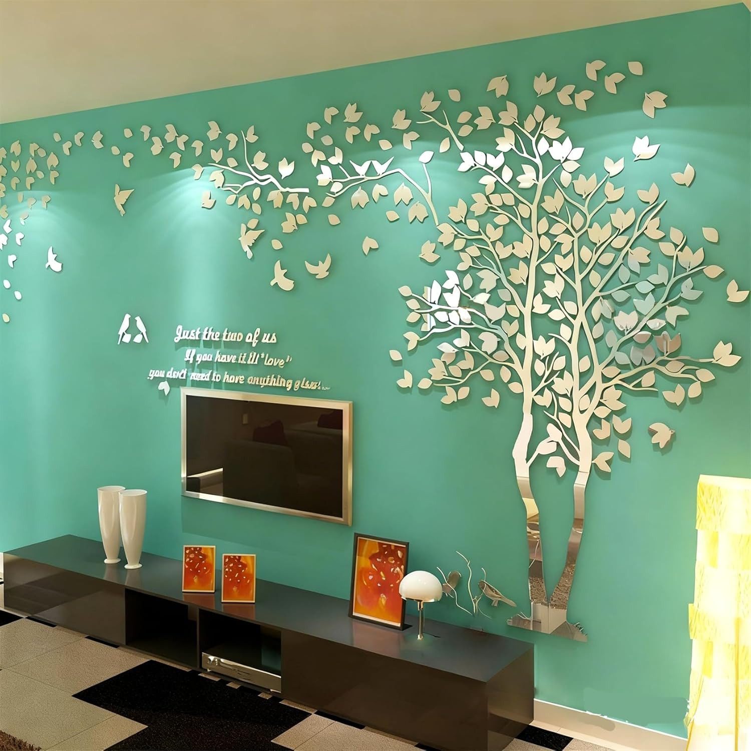 MOPUEA 3D-Wandtattoo 3D-Wandtattoo Dreidimensionaler dekorativer AusAcryl großer Baum Vögel (3D DIY Baum Wandtattoo Wandaufkleber Set, Baum Vögel Blätter Schrif – Bild 3 von 4