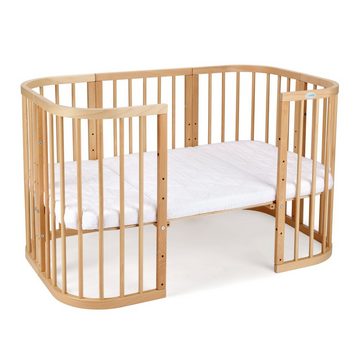 Waldin Beistellbett Mobiles Babybett aus Holz 7in1 mit Matratze, mitwachsend