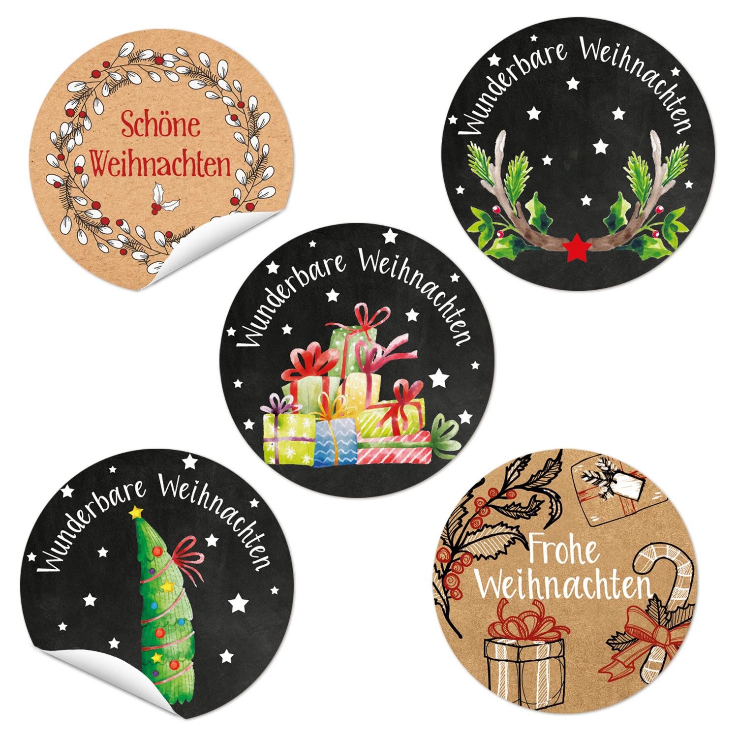 Logbuch-Verlag Aufkleber Weihnachtsaufkleber SET 5 x 24 weihnachtliche Sticker 4 cm rund Frohe