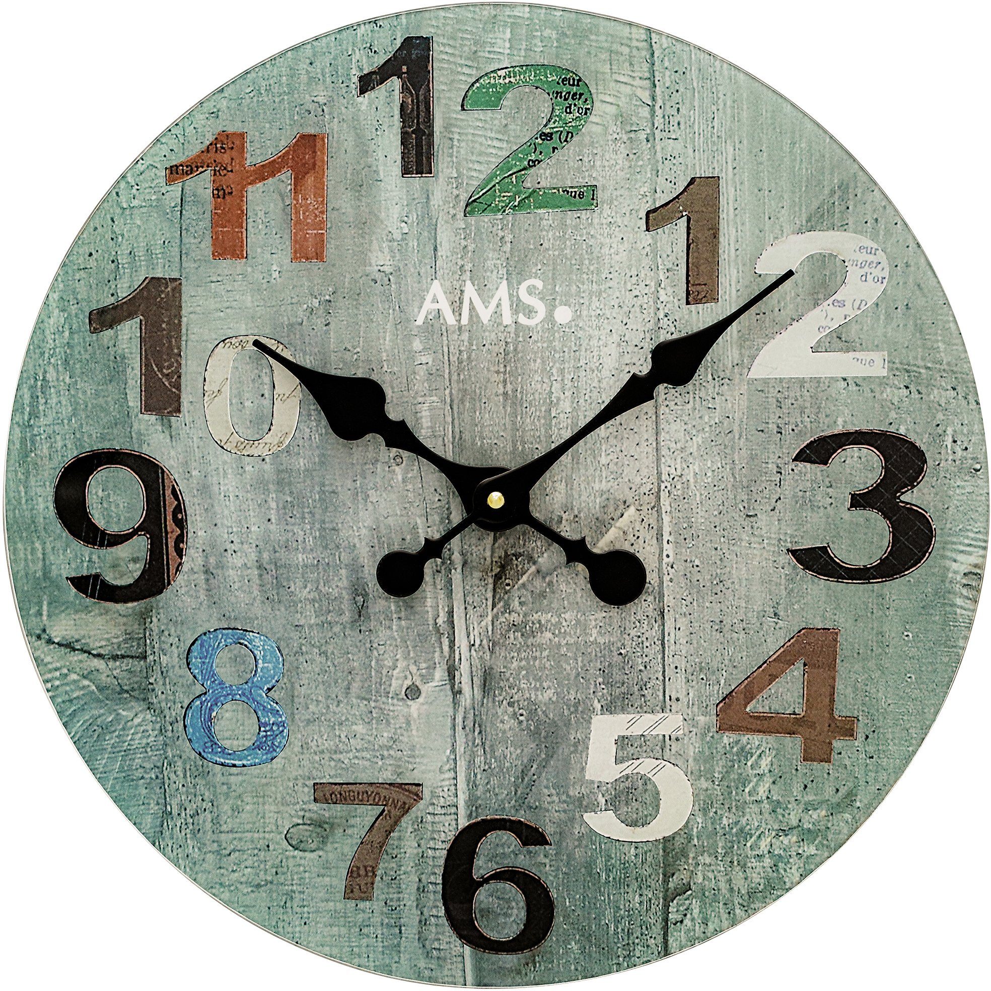 AMS Wanduhr W9651 (Quarzuhr,Glas,Wohnzimmer,Esszimmer, Schlafzimmer,Flur,Geschenkidee)