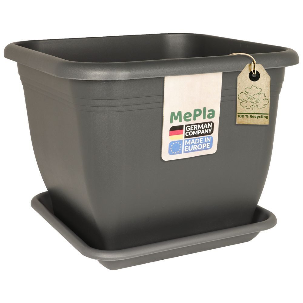 Heimwerkercenter Blumentopf MePla Blumentopf 23x23cm, Untersetzer 20x20cm Anthrazit, Kunstoff