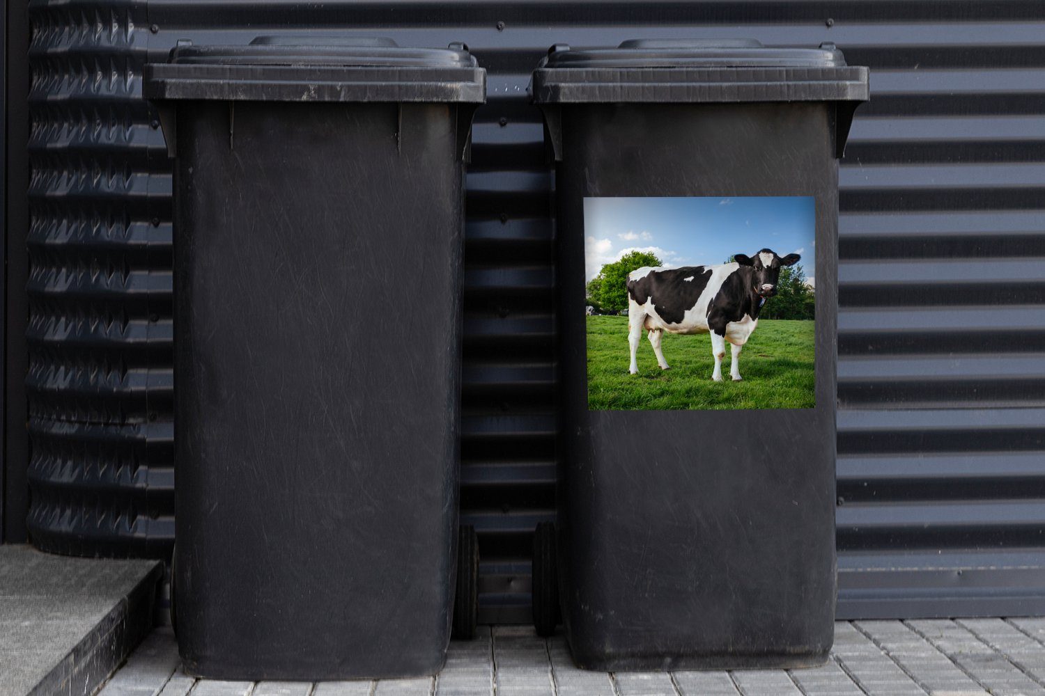 Mülleimer-aufkleber, - Schwarz Abfalbehälter Wandsticker Mülltonne, Kuh - MuchoWow - Container, Sticker, St), Weiß (1 Niederlande