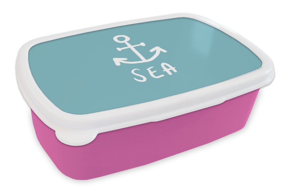 MuchoWow Lunchbox Sommer - Meer - Blau, Kunststoff, (2-tlg), Brotbox für Erwachsene, Brotdose Kinder, Snackbox, Mädchen, Kunststoff rosa