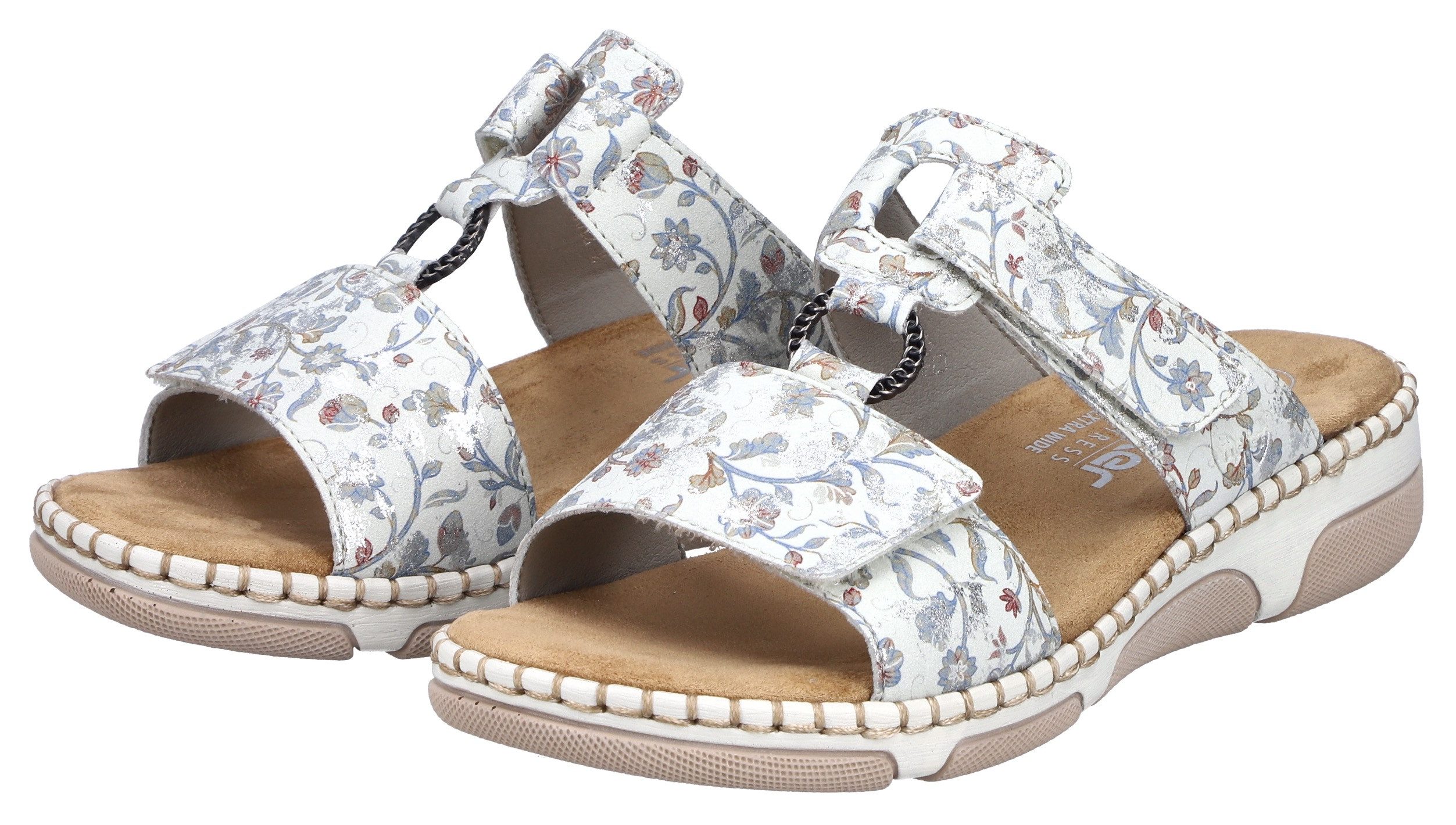 Rieker Pantolette Sommerschuh, Urlaubsschuh, Strandschuh mit floralem Muster