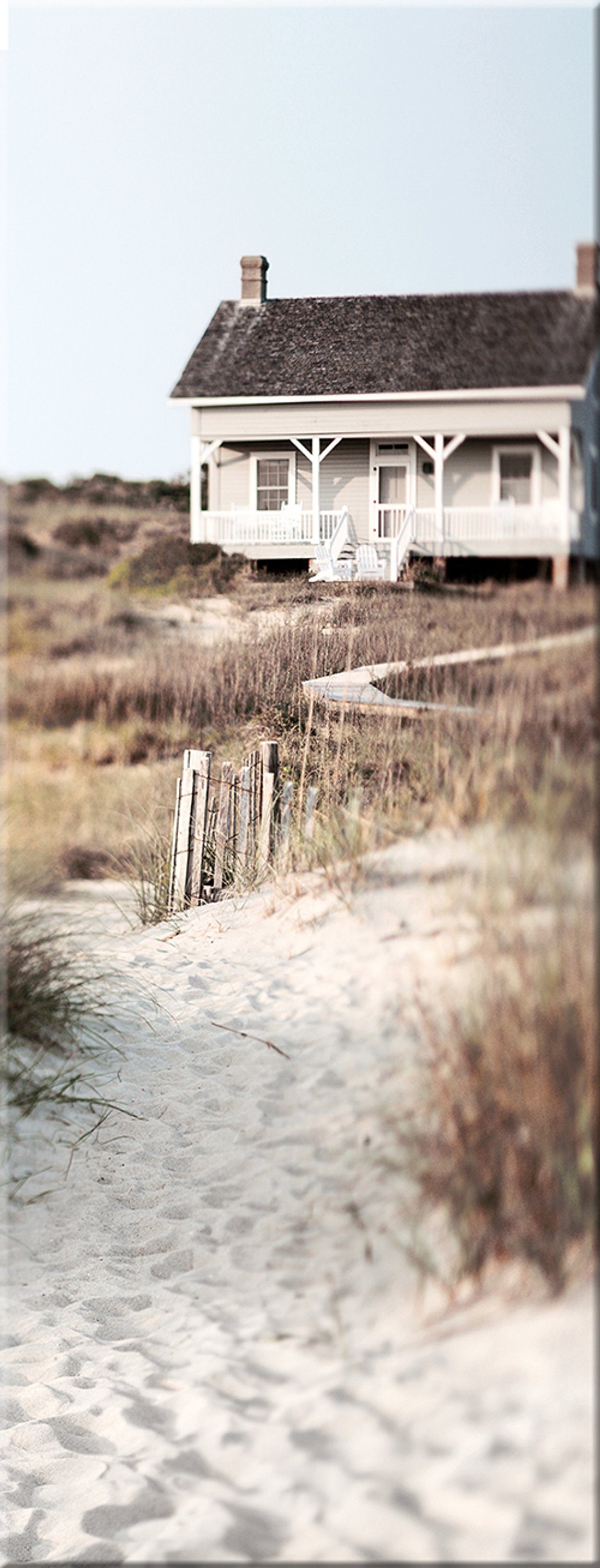 artissimo Glasbild Glasbild Landschaft: Bild Meer Haus, I zum Glas Landschaft / aus Meer 30x80cm Strand Weg Strand