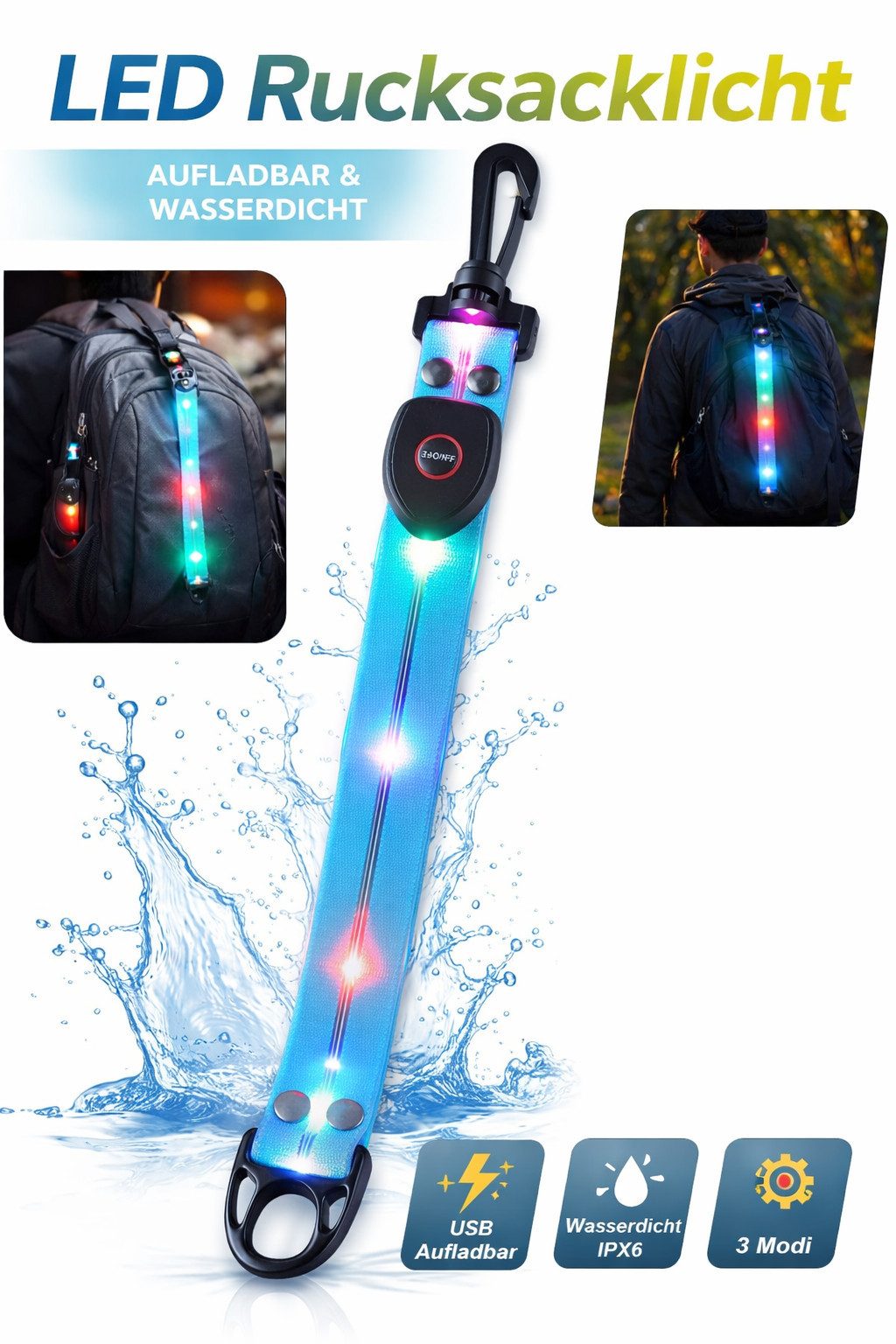 Illes-Laedchen LED Blinklicht LED Rucksack Blinklicht Leuchtband Reflektor günstig online kaufen