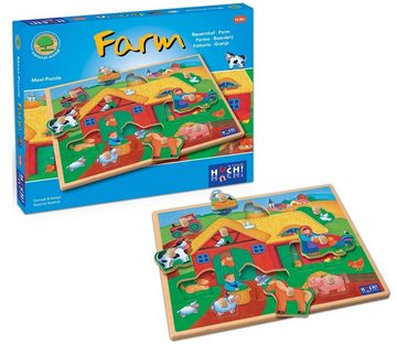 HUCH! Puzzle Wooden Line Farm, 9 Puzzleteile, 9 Maxi-Teile