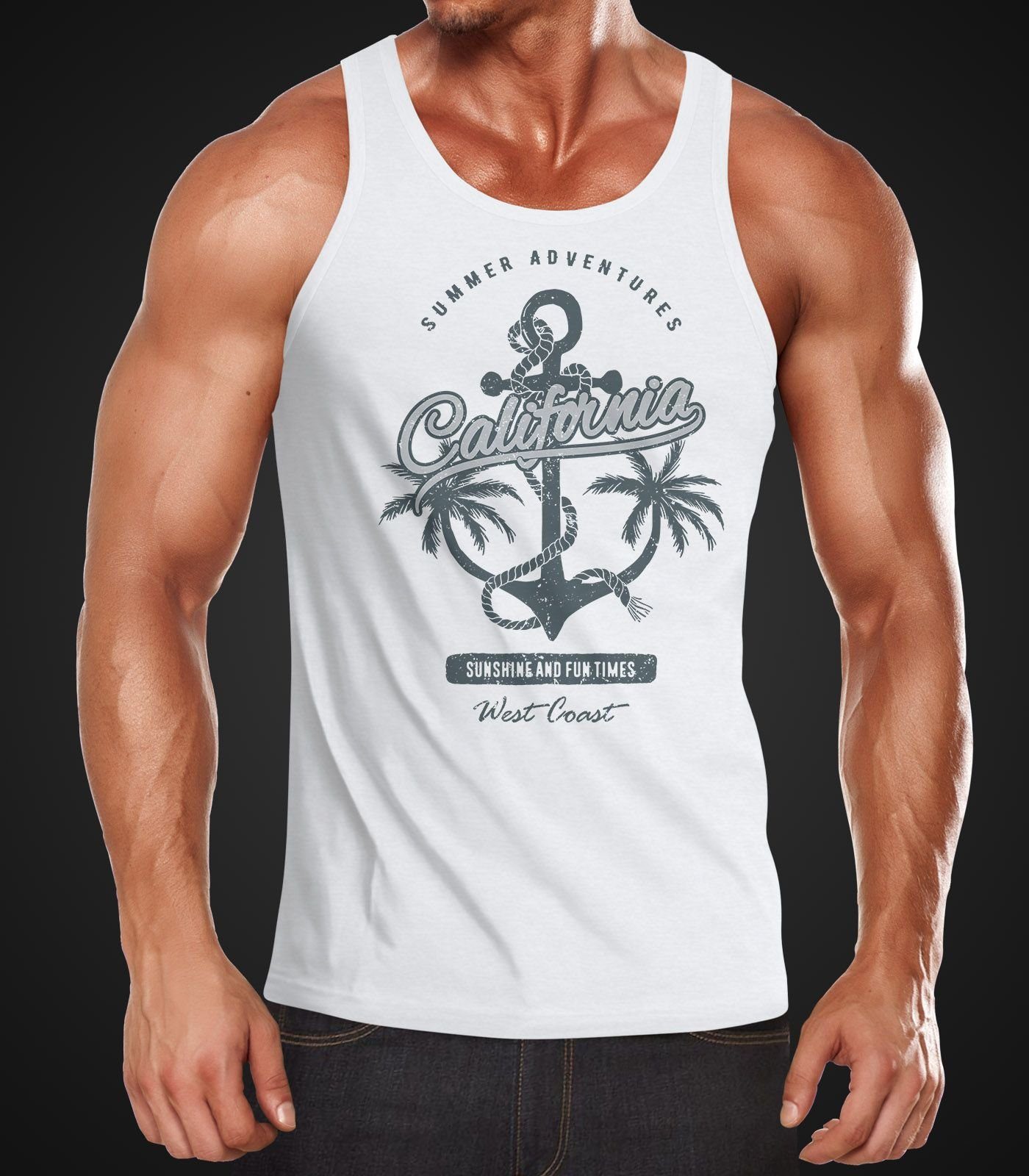 Neverless Tanktop Herren Tank-Top Anker Palmen Anchor Palms Muskelshirt Muscle Shirt Slim Fit Baumwolle Neverless® mit Print – Bild 2 von 2