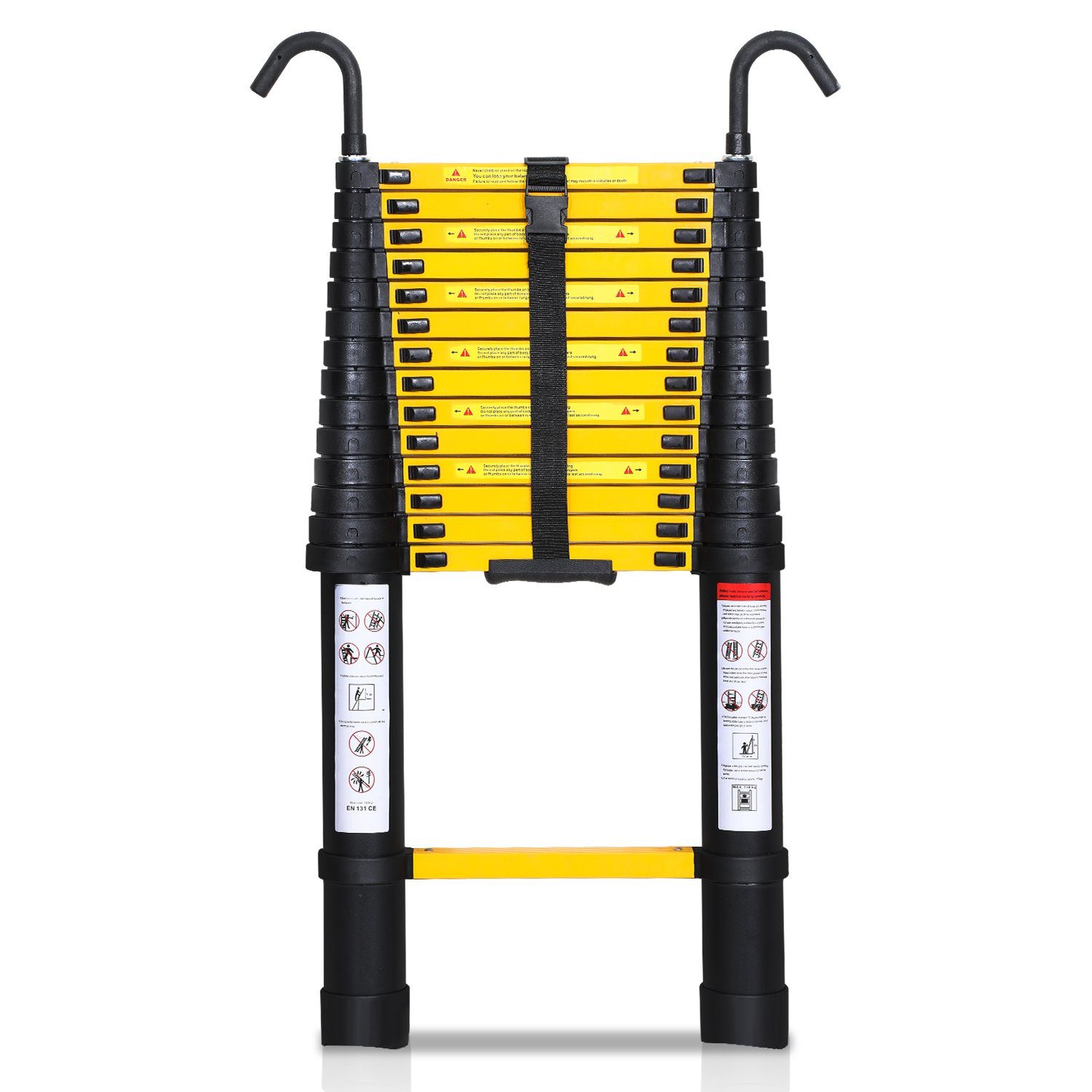 Gimisgu Teleskopleiter Teleskopleiter Alu 4.4m Ausziehleiter mit haken Anlegeleiter