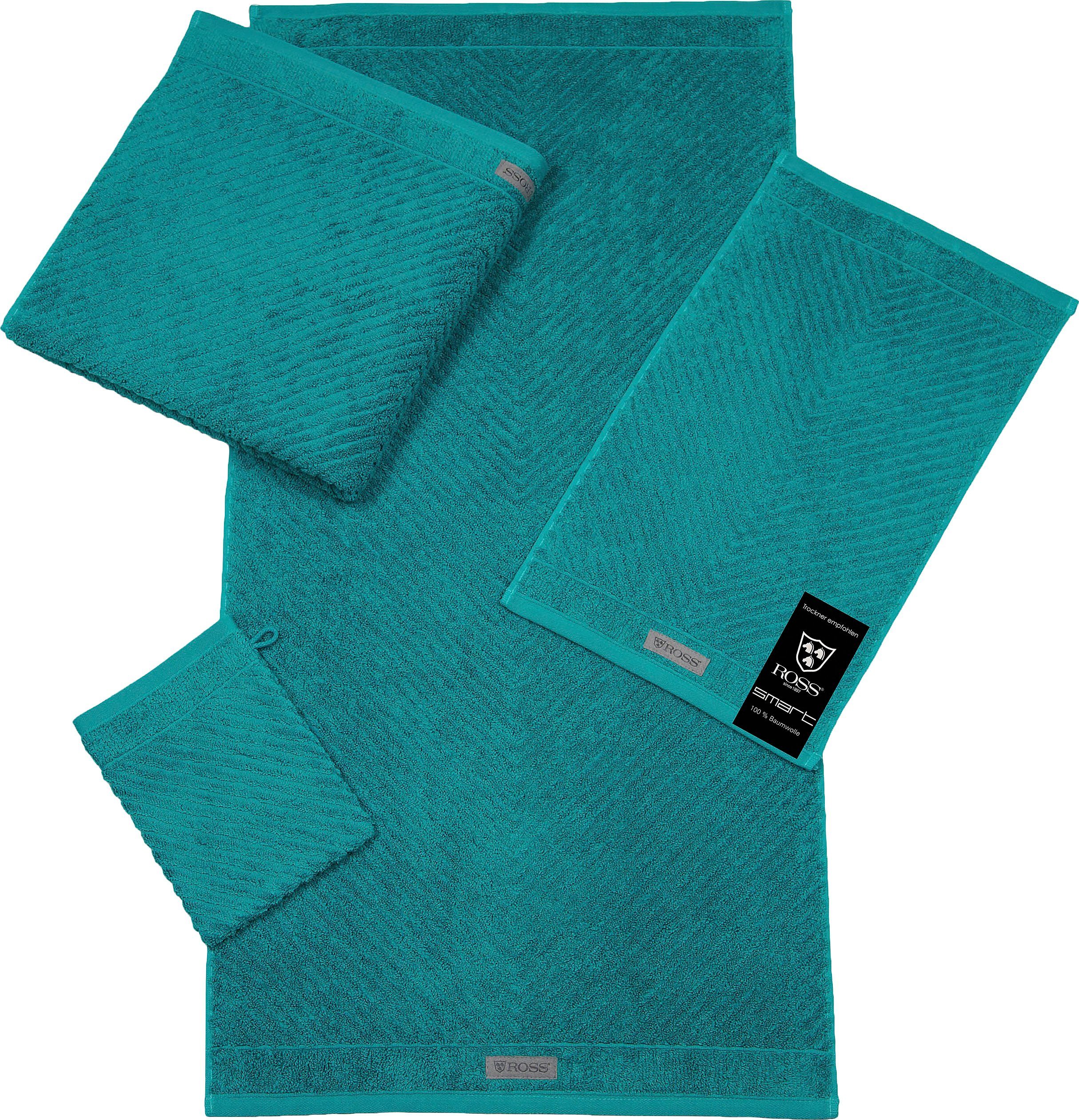 ROSS Waschhandschuh Smart (6-tlg), Uni-Rippe mit Velourslabel smaragd
