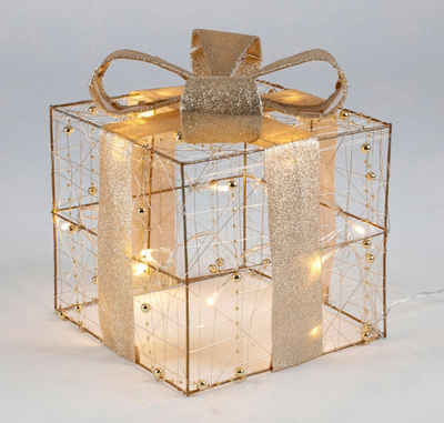 1a-Handelsagentur LED Dekolicht »LED-Weihnachtsgeschenk 20cm silber oder gold Weihnachtsdeko Geschenkpäckchen«
