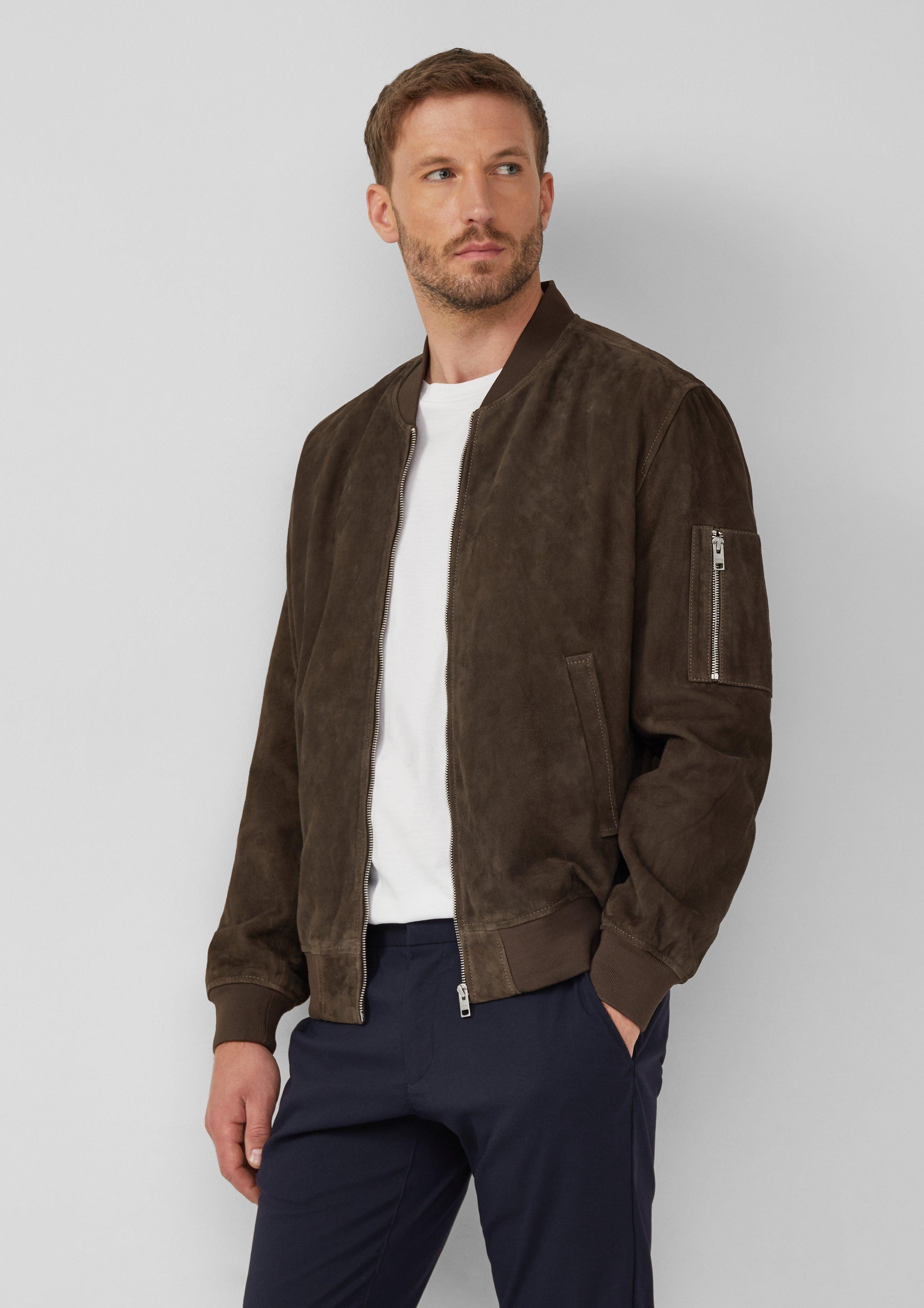 s.Oliver BLACK LABEL Outdoorjacke Hochwertiger Blouson aus 100% Veloursleder