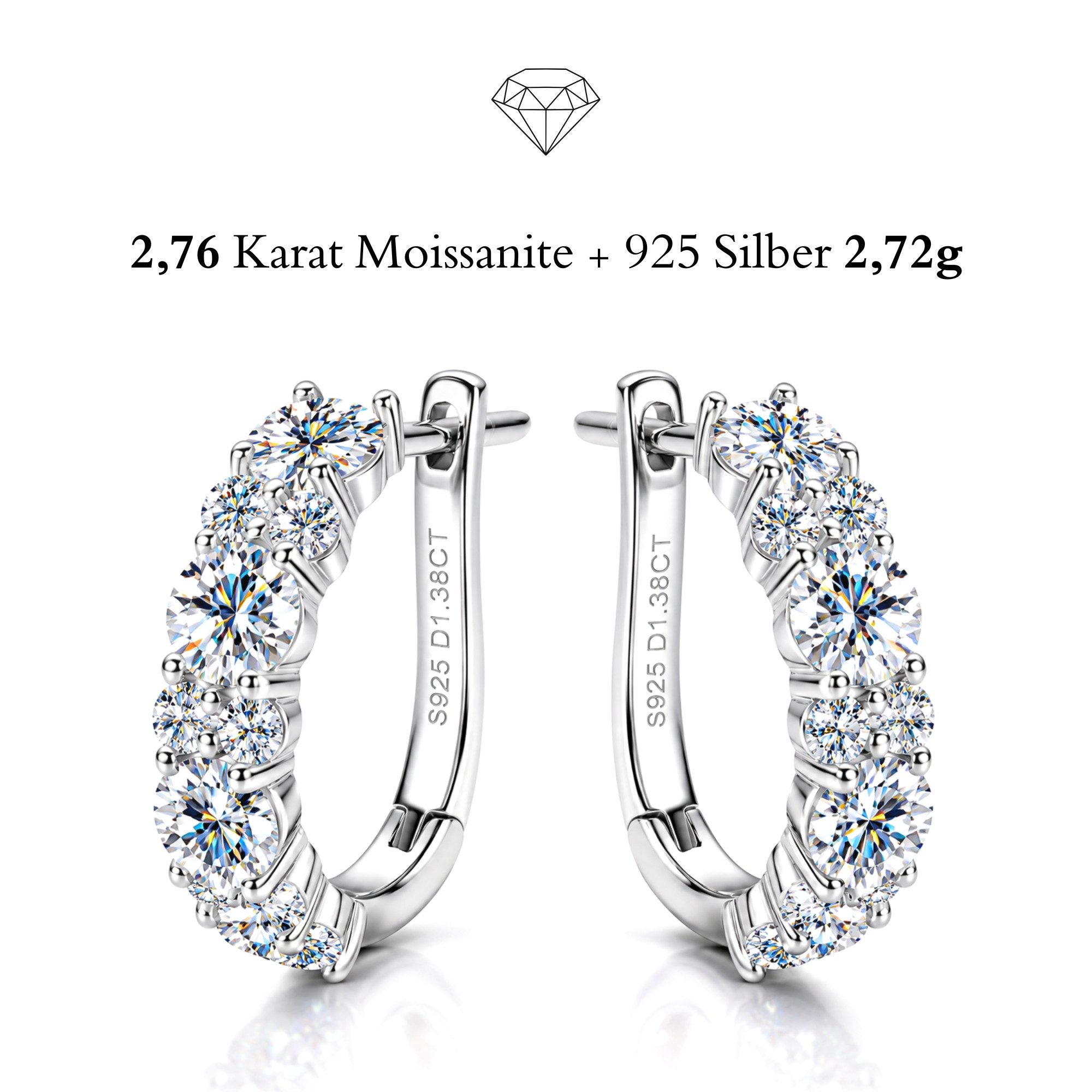 UNIQAL.de Paar Creolen Creolen Damen DIAMORA – Moissanit Ohrringe aus 925 Sterling Silber (weißgold- oder vergoldete Ausführung mit beeindruckender Moissanit-Brillanz, inkl. Luxus-Etui & GRA Zertifikat), Premium-Qualität, hautverträgliche Materialien und dauerhafter Glanz