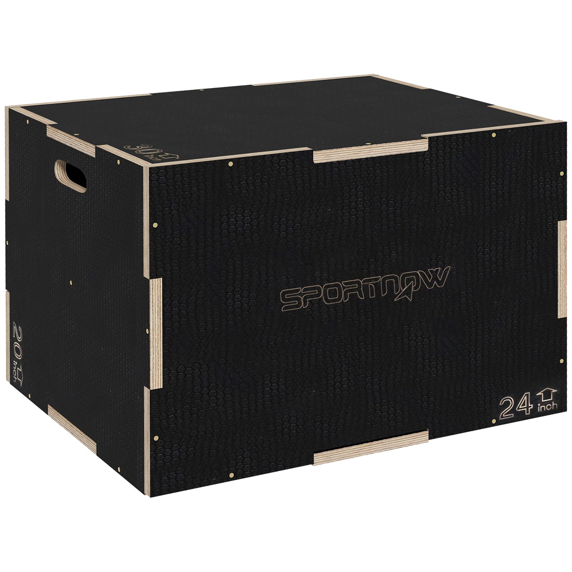SPORTNOW Plyo-Box Plyometric Plattform mit Griff, Sprungtrainer aus Holz (Sprungbox, 1-St., Sprungkasten), für Zuhause, Fitnessstudio, Schwarz