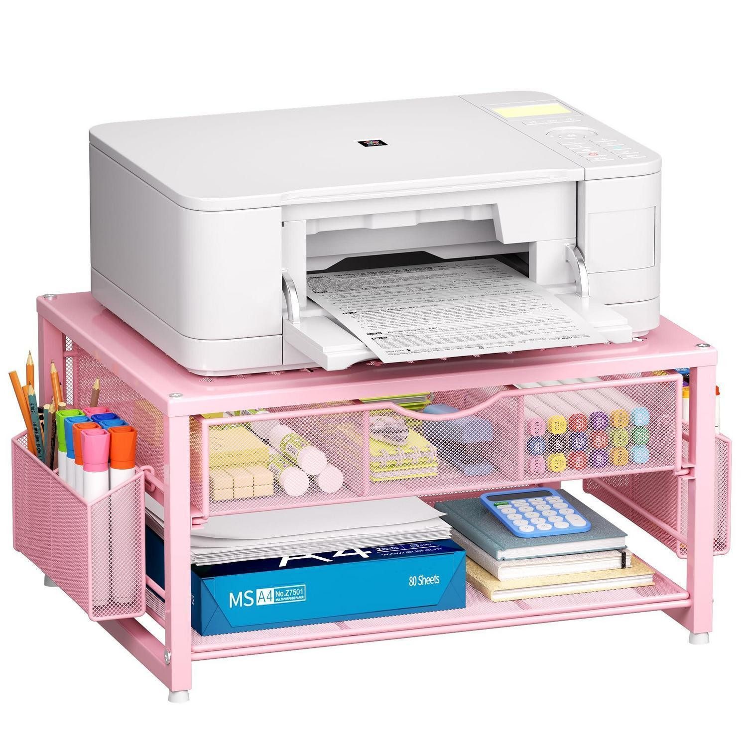 LuxusKollektion Monitorständer Druckerständer mit Schublade und Stifthaltern Rosa, (1-tlg)