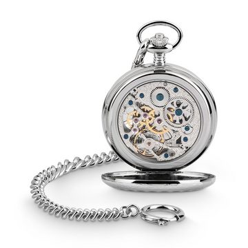 Hermann Jäckle Taschenuhr Calw Skelett Handaufzug Mineralglas, (mit extra starker Kette und Reiseetui), Made in Germany