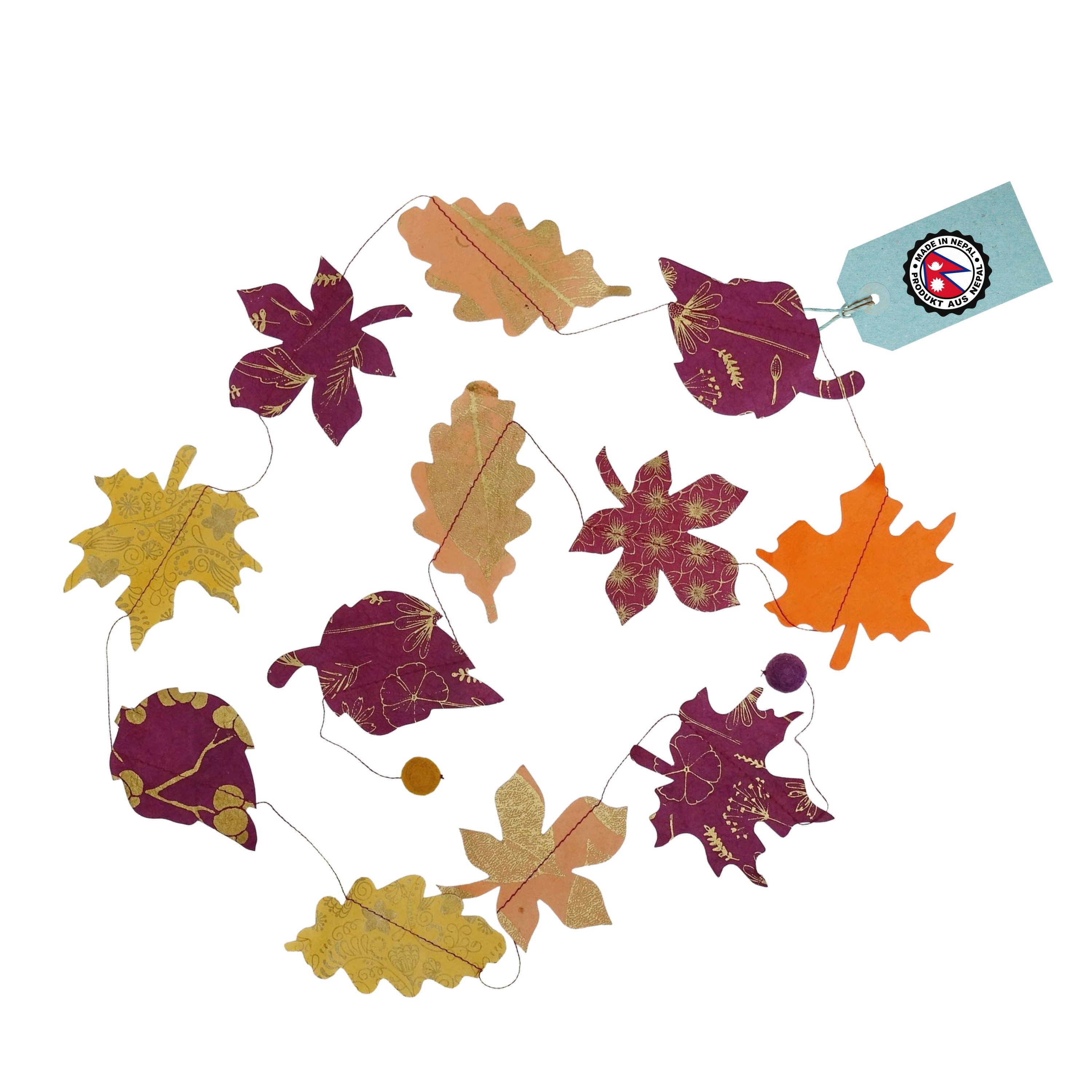 Logbuch-Verlag Dekohänger Girlande Herbstblätter aus Naturpapier und Filz 183 cm handgefertigt