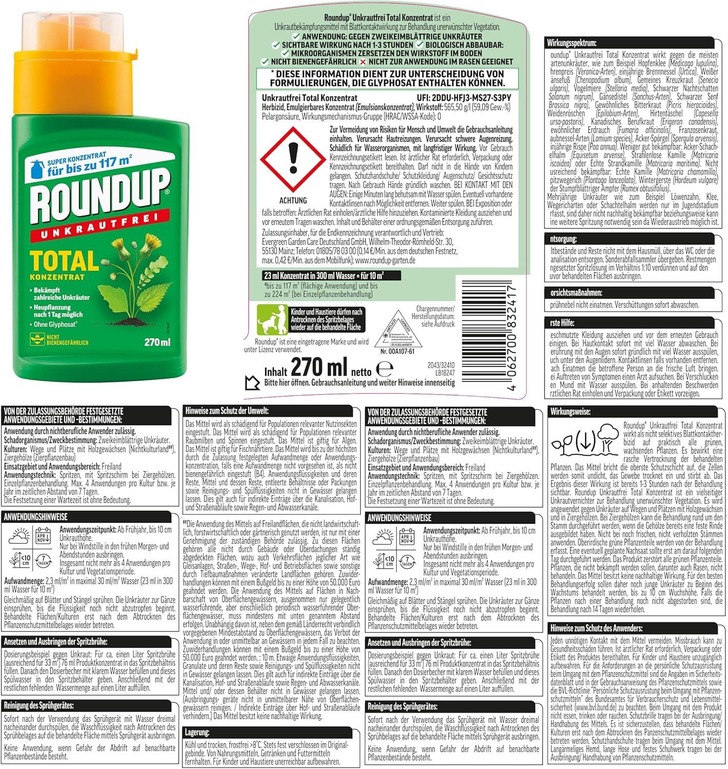 Substral Unkrautbekämpfungsmittel Roundup Total Konzentrat 270 ml Unkrautfrei Unkrautvernichter