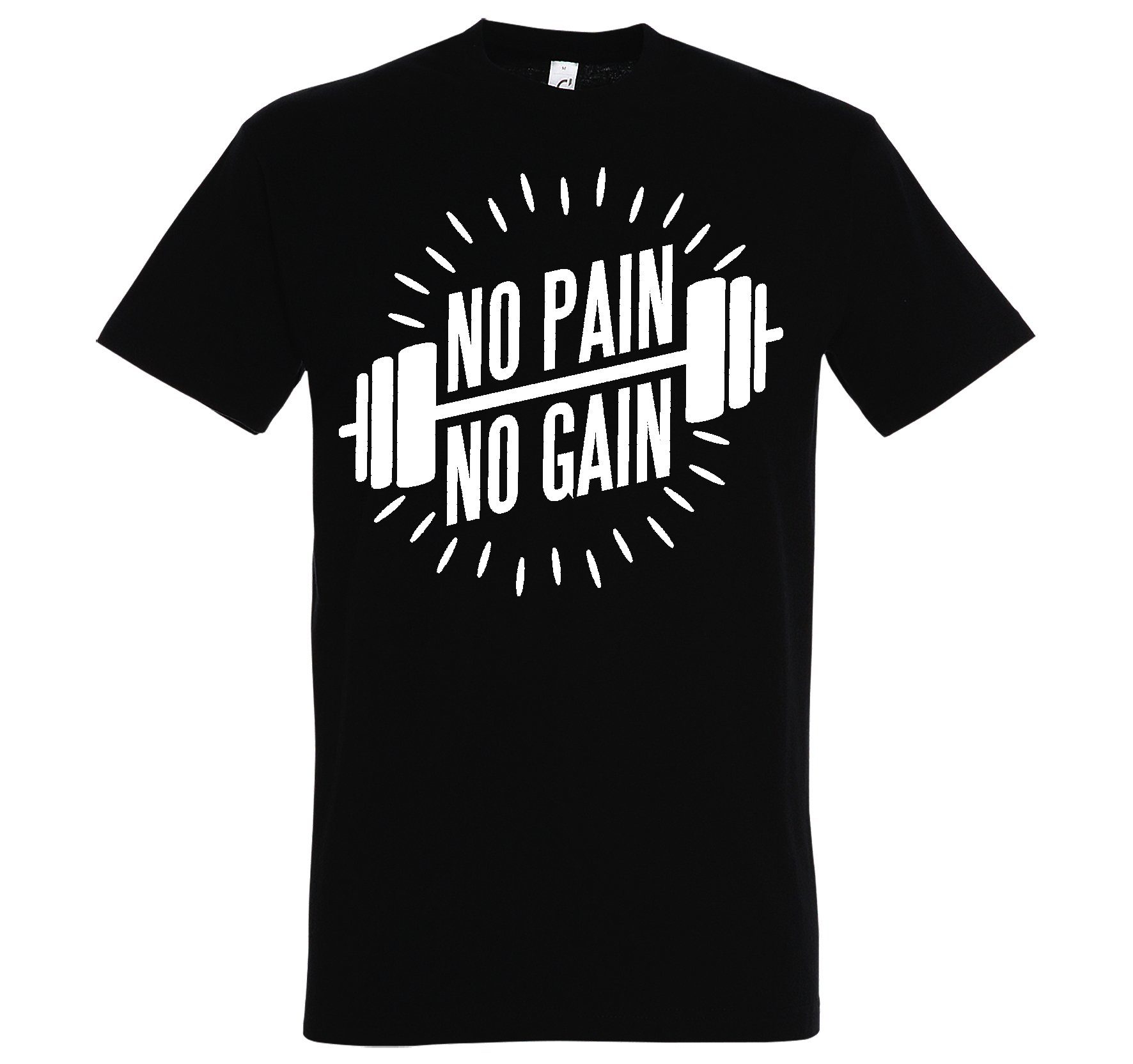 No mit Designz T-Shirt Pain trendigem Fitness Gain Motiv Youth Schwarz Herren Shirt No