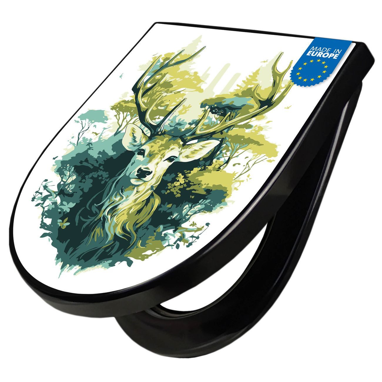 banjado WC-Sitz Premium D-Form mit Absenkautomatik Motiv Hirsch Wald Aquarell (umweltfreundliches Material, Softclose Absenkautomatik), 45 x 36,4 x 4