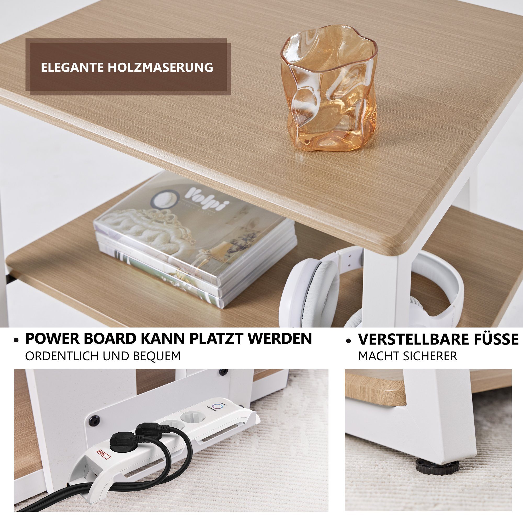 FITUEYES TV-Regal HIFI-Rack mit höhenverstellbaren Einlegeböden, ca. 78 cm hoch, mit verstellbaren Füßen, wasserabweisend
